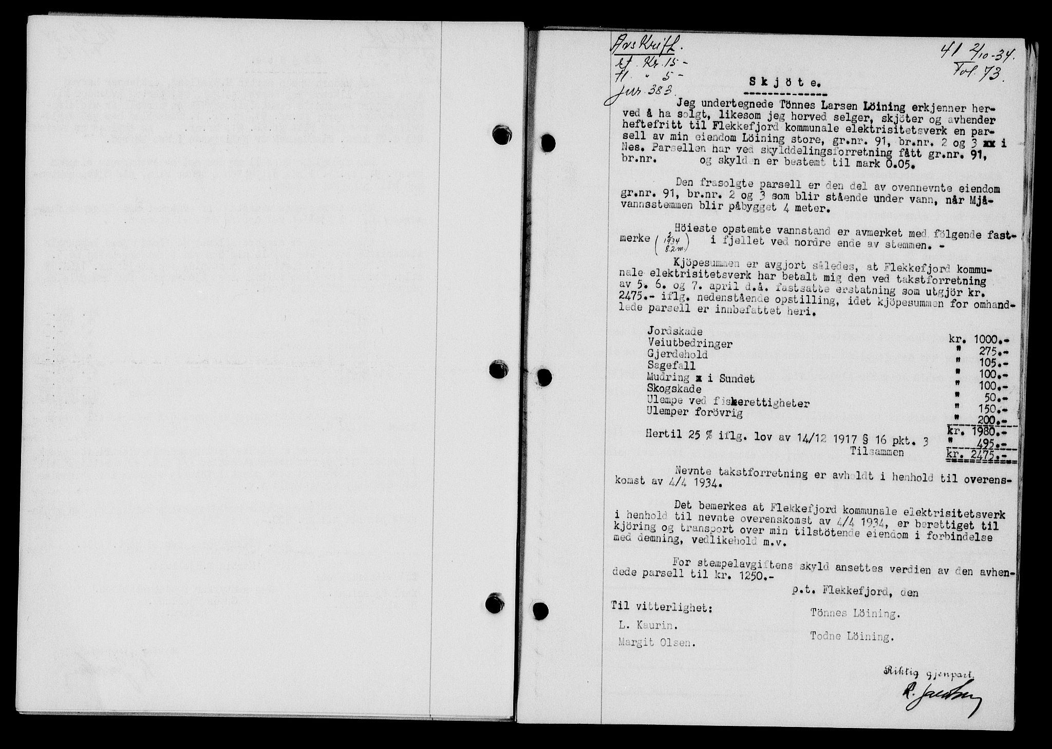 Flekkefjord sorenskriveri, SAK/1221-0001/G/Gb/Gba/L0051: Mortgage book no. 47, 1934-1935, Deed date: 02.10.1934