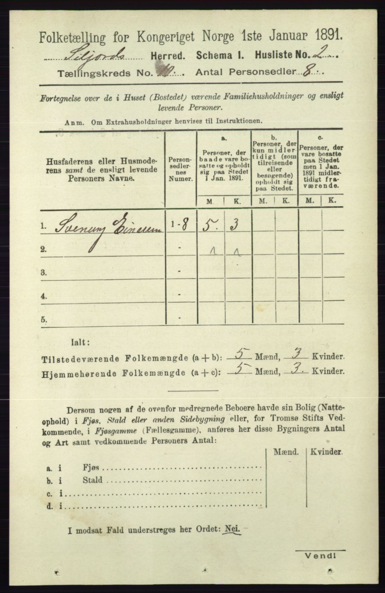 RA, 1891 census for 0828 Seljord, 1891, p. 3405