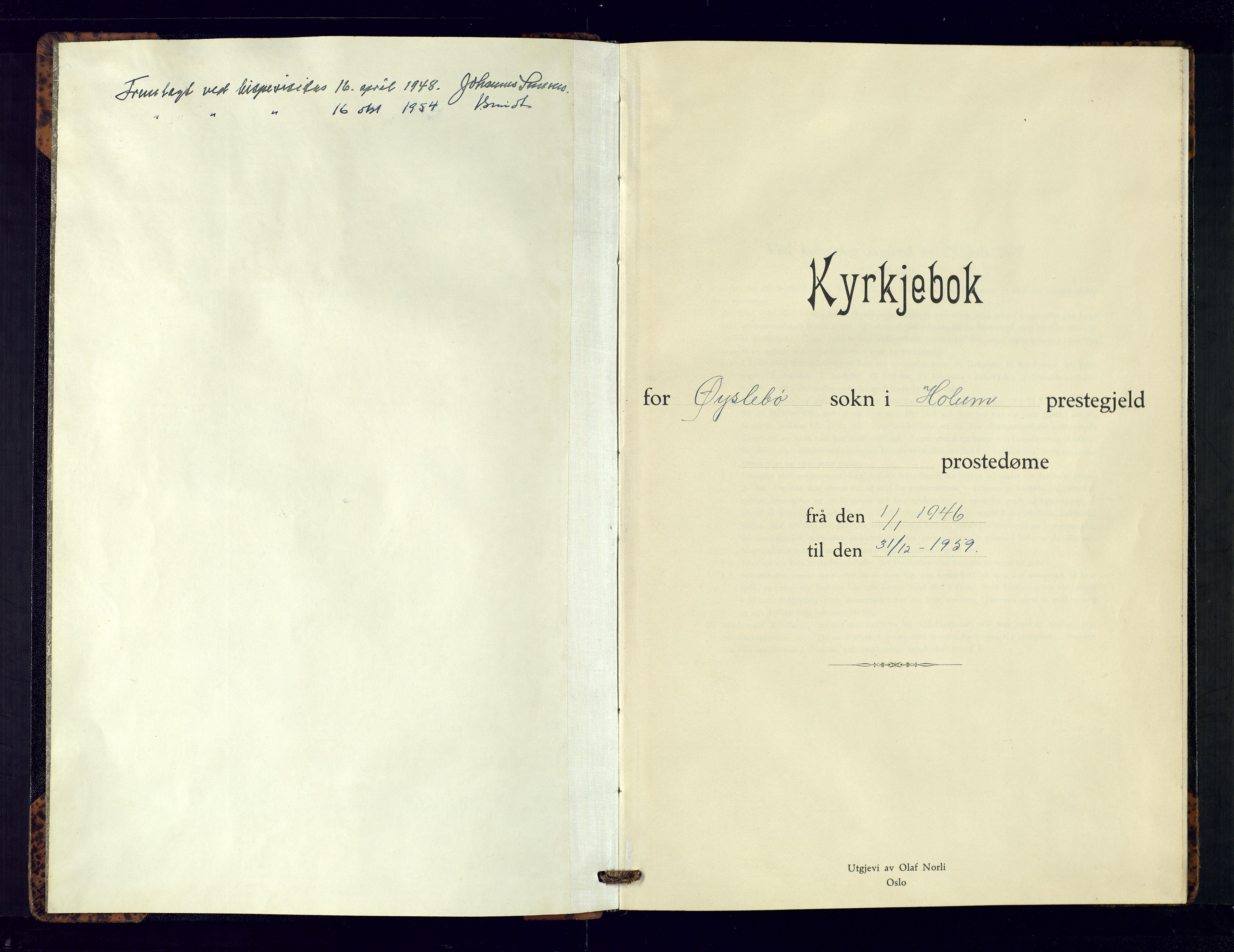 Holum sokneprestkontor, AV/SAK-1111-0022/F/Fb/Fbc/L0006: Parish register (copy) no. B-6, 1946-1959