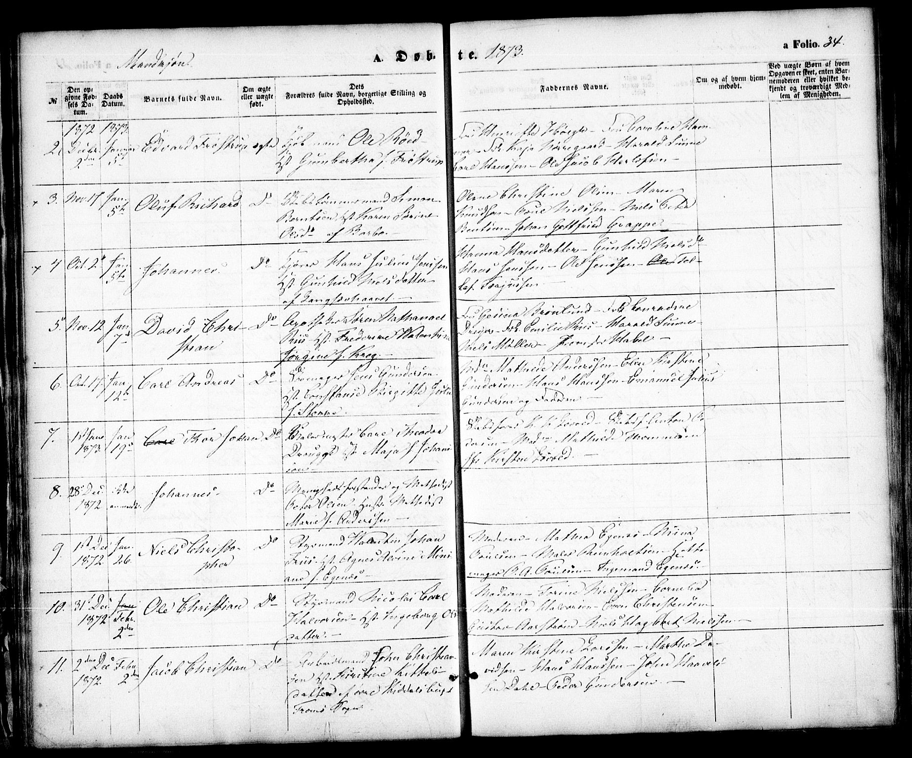 Arendal sokneprestkontor, Trefoldighet, SAK/1111-0040/F/Fa/L0007: Parish register (official) no. A 7, 1868-1878, p. 34