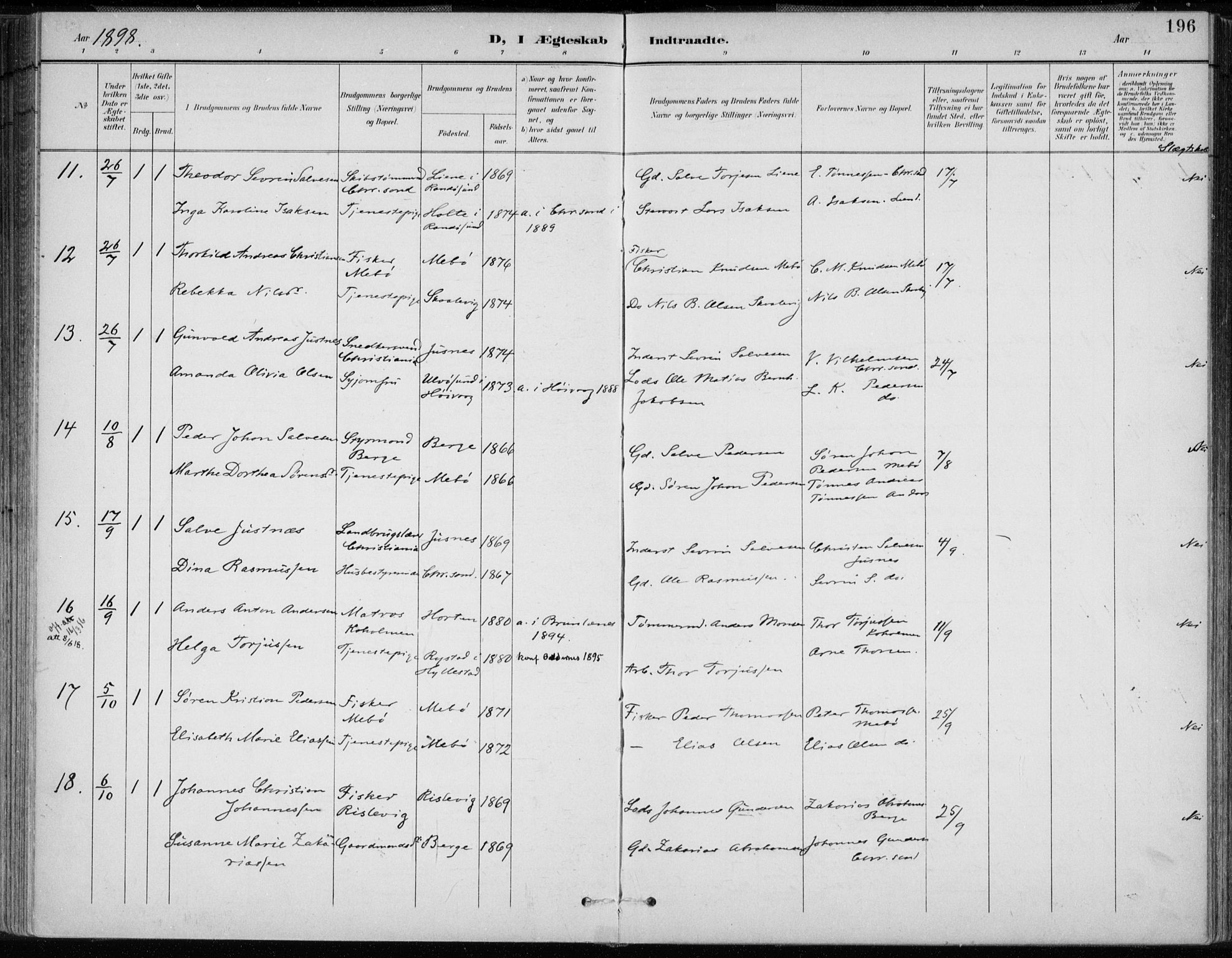 Oddernes sokneprestkontor, AV/SAK-1111-0033/F/Fa/Faa/L0010: Parish register (official) no. A 10, 1897-1911, p. 196