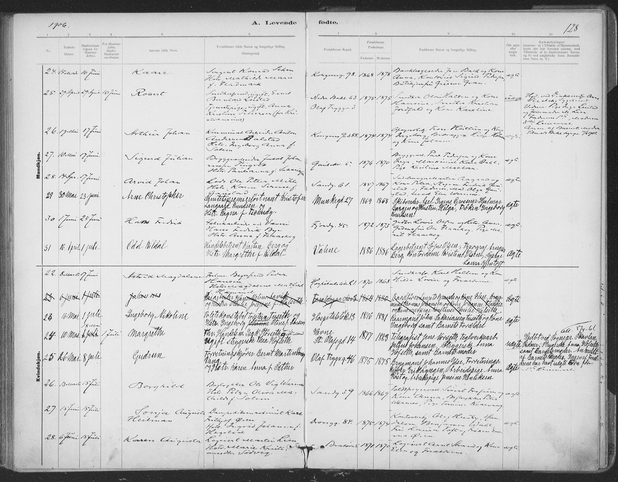 Ministerialprotokoller, klokkerbøker og fødselsregistre - Sør-Trøndelag, AV/SAT-A-1456/602/L0122: Parish register (official) no. 602A20, 1892-1908, p. 128