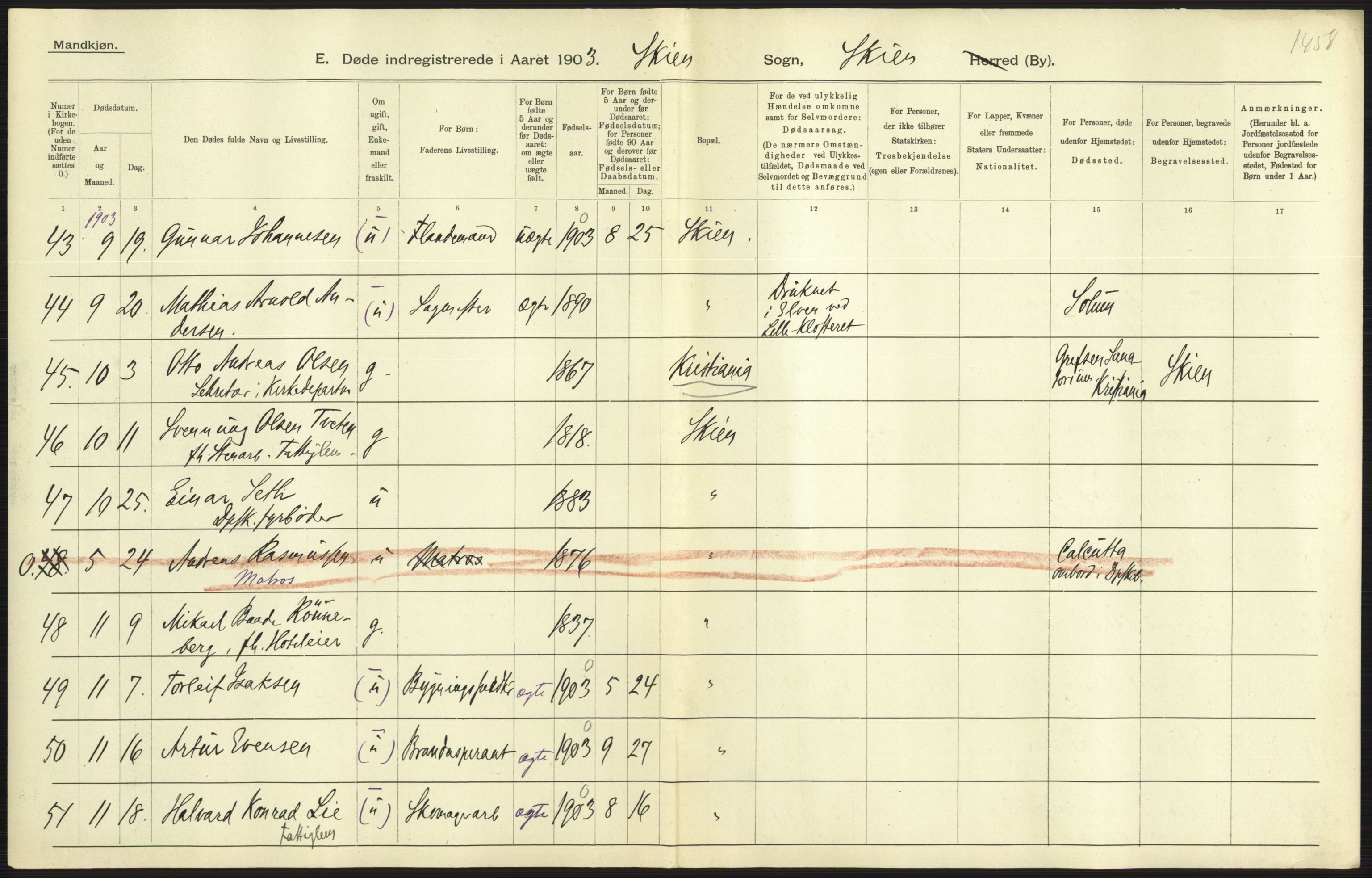 Statistisk sentralbyrå, Sosiodemografiske emner, Befolkning, AV/RA-S-2228/D/Df/Dfa/Dfaa/L0009: Bratsberg amt: Fødte, gifte, døde, 1903, p. 677