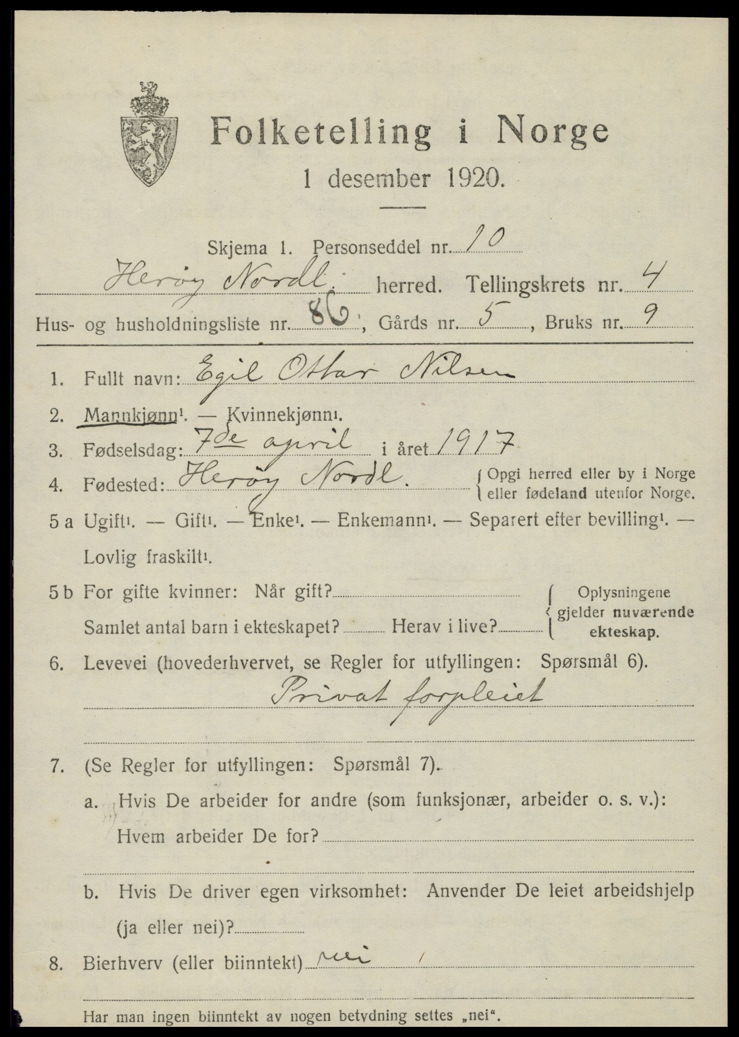 SAT, 1920 census for Herøy, 1920, p. 3432