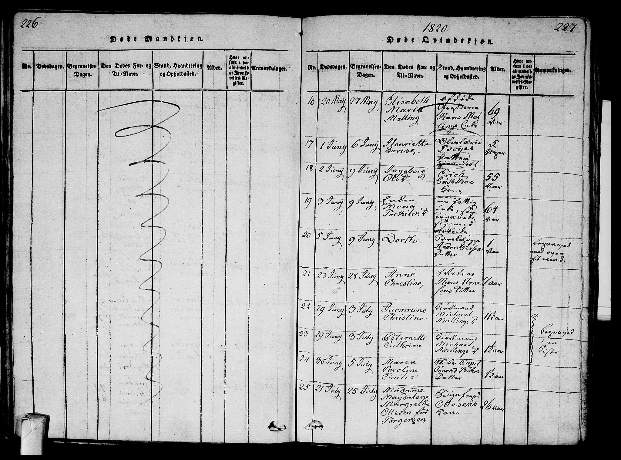 Strømsø kirkebøker, AV/SAKO-A-246/G/Ga/L0001: Parish register (copy) no. 1, 1815-1829, p. 226-227