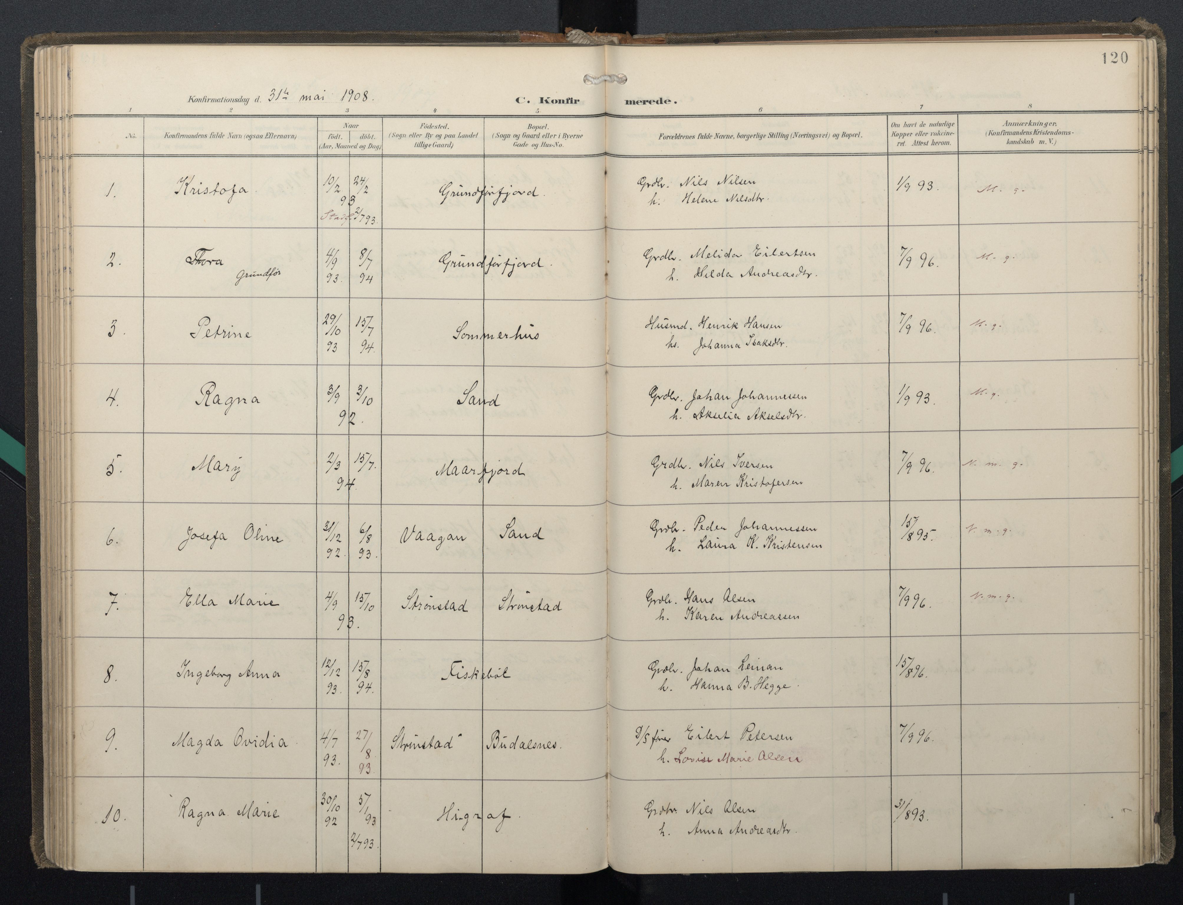 Ministerialprotokoller, klokkerbøker og fødselsregistre - Nordland, AV/SAT-A-1459/888/L1247: Parish register (official) no. 888A13, 1900-1911, p. 120