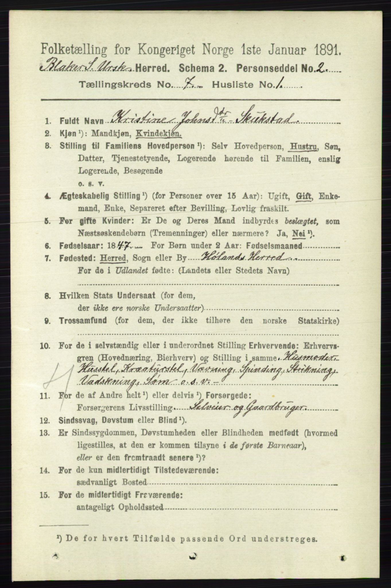 RA, 1891 census for 0224 Aurskog, 1891, p. 3266