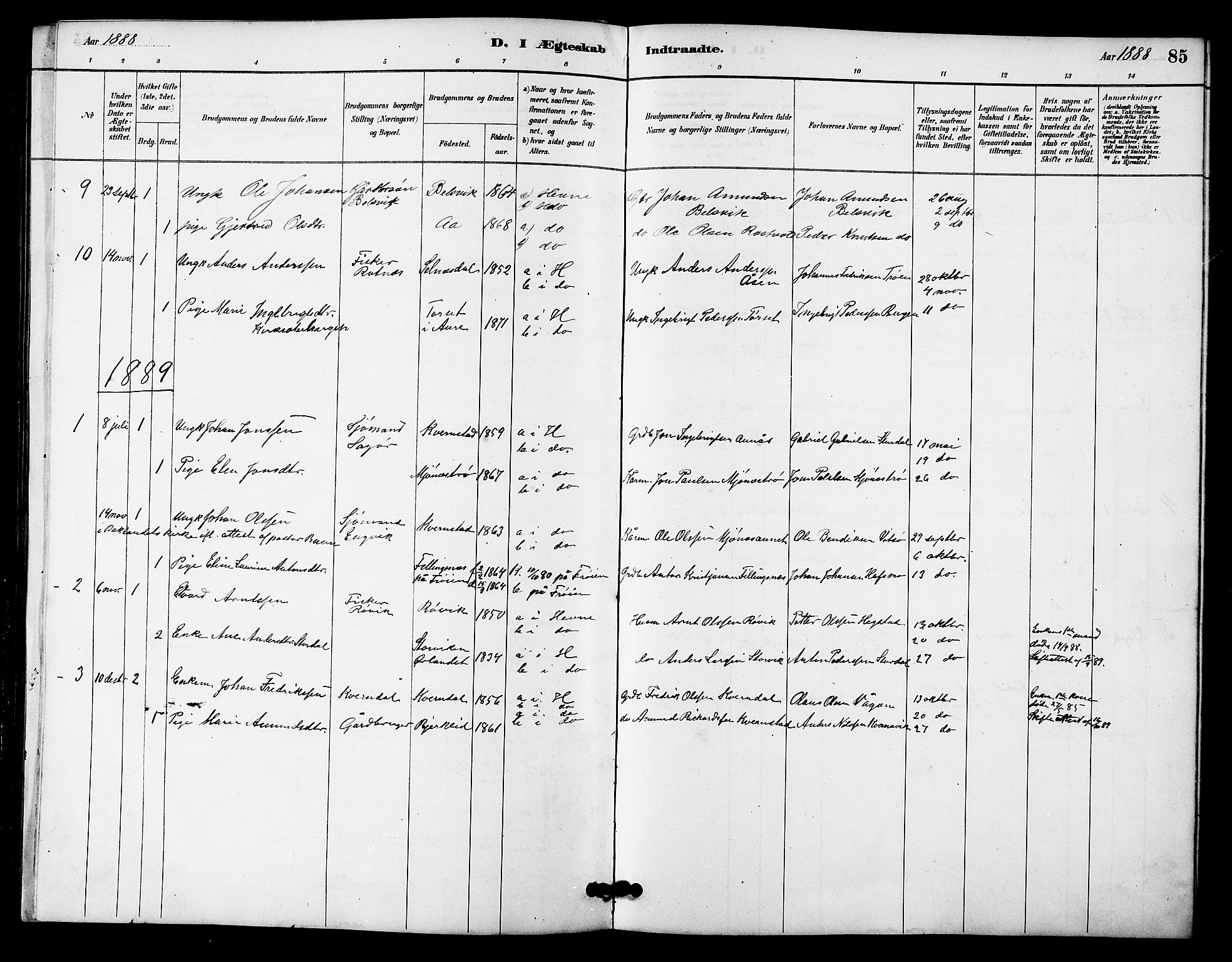 Ministerialprotokoller, klokkerbøker og fødselsregistre - Sør-Trøndelag, AV/SAT-A-1456/633/L0519: Parish register (copy) no. 633C01, 1884-1905, p. 85