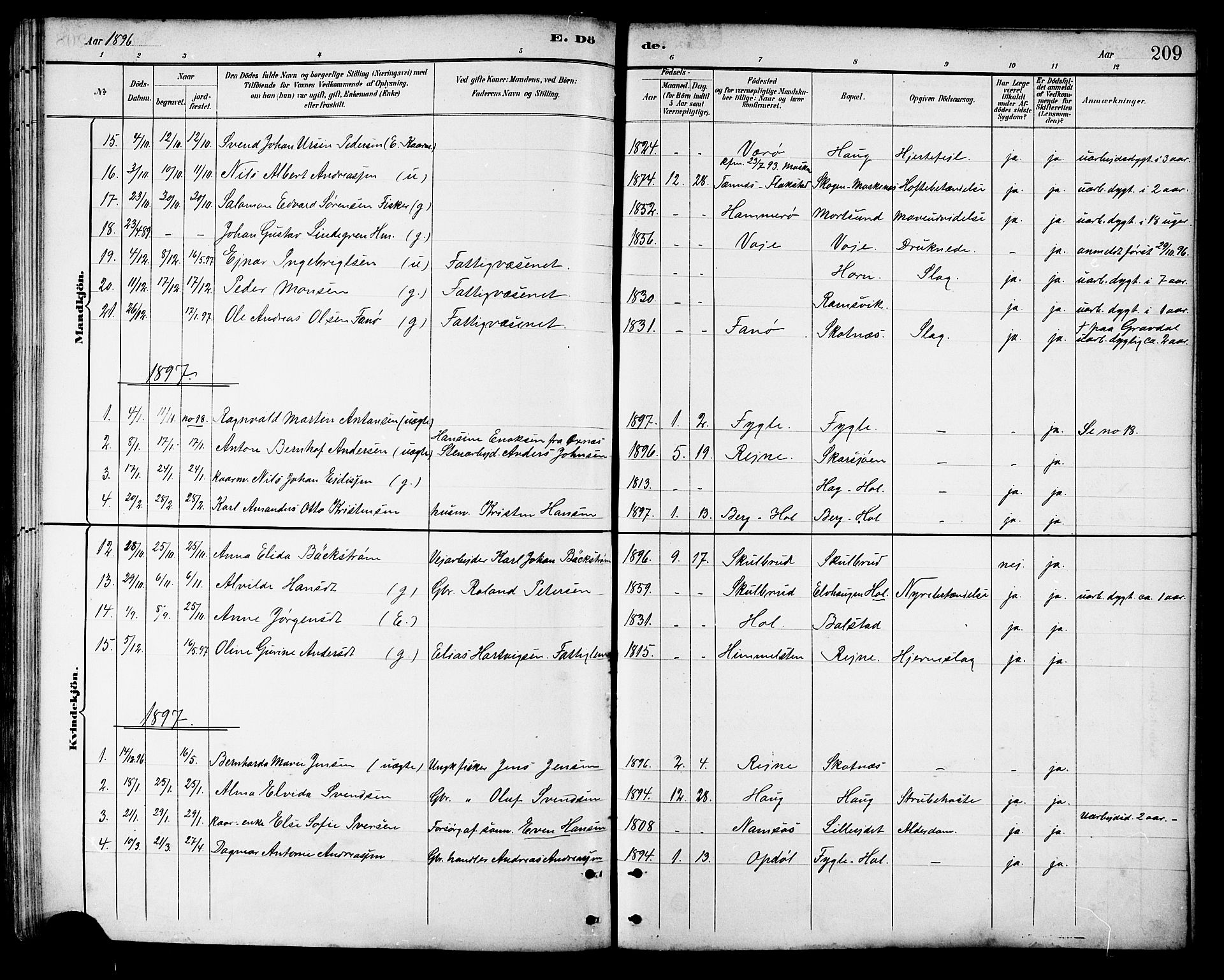 Ministerialprotokoller, klokkerbøker og fødselsregistre - Nordland, SAT/A-1459/881/L1167: Parish register (copy) no. 881C04, 1886-1899, p. 209