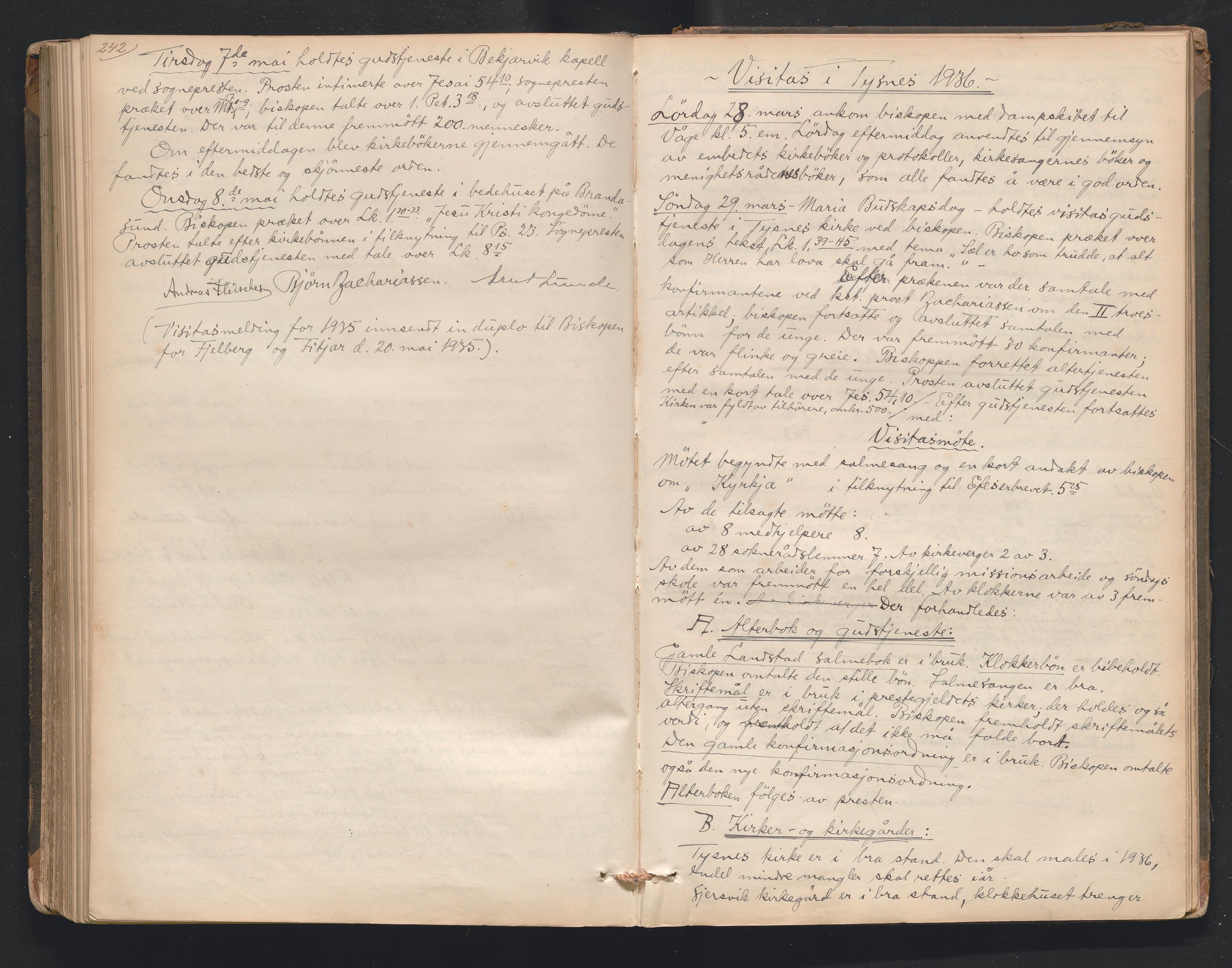 Nordre Sunnhordland prosti, AV/SAB-A-99912/F/L0001: Visitasprotokoll , 1860-1959, p. 242