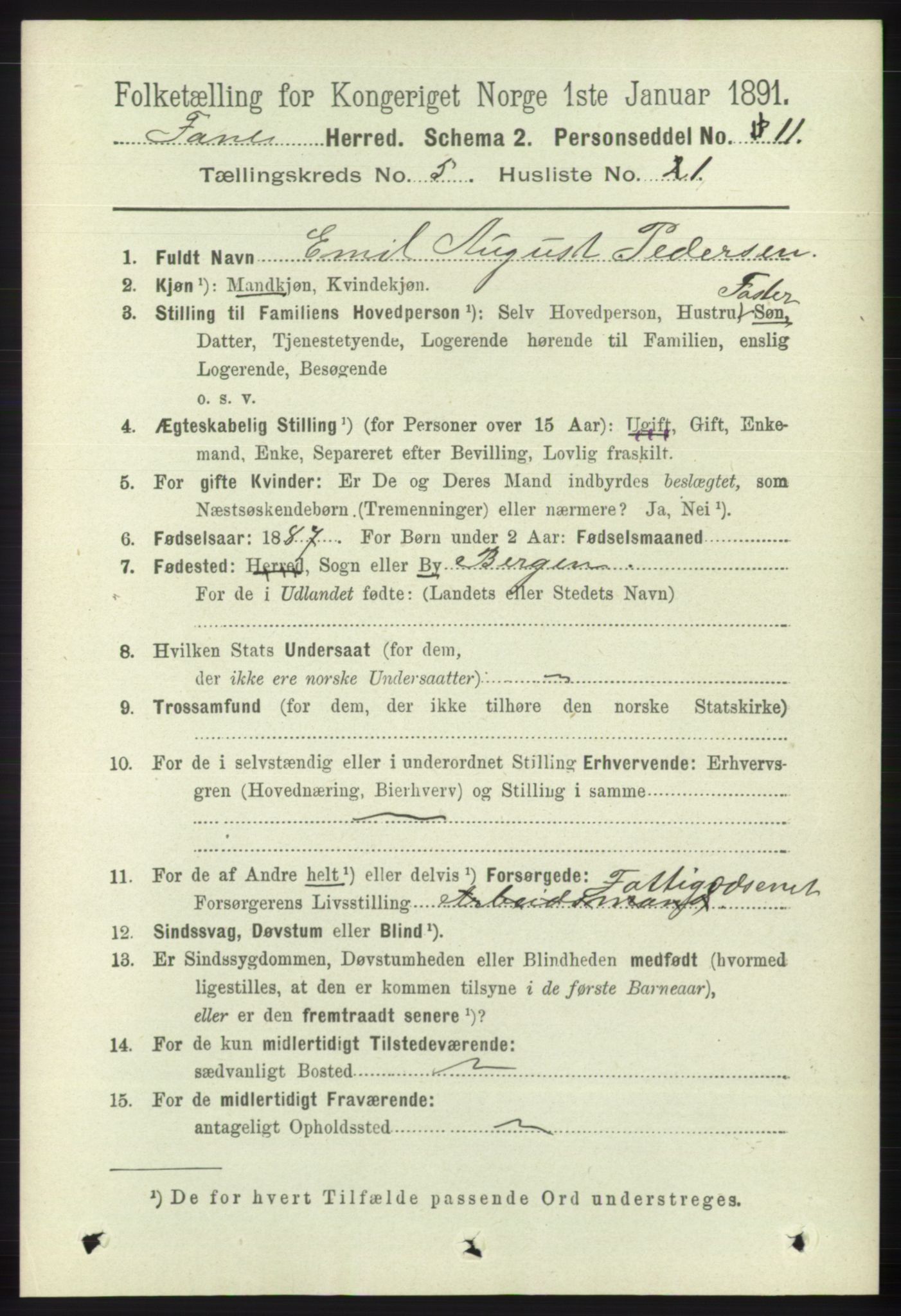 RA, 1891 census for 1249 Fana, 1891, p. 2057