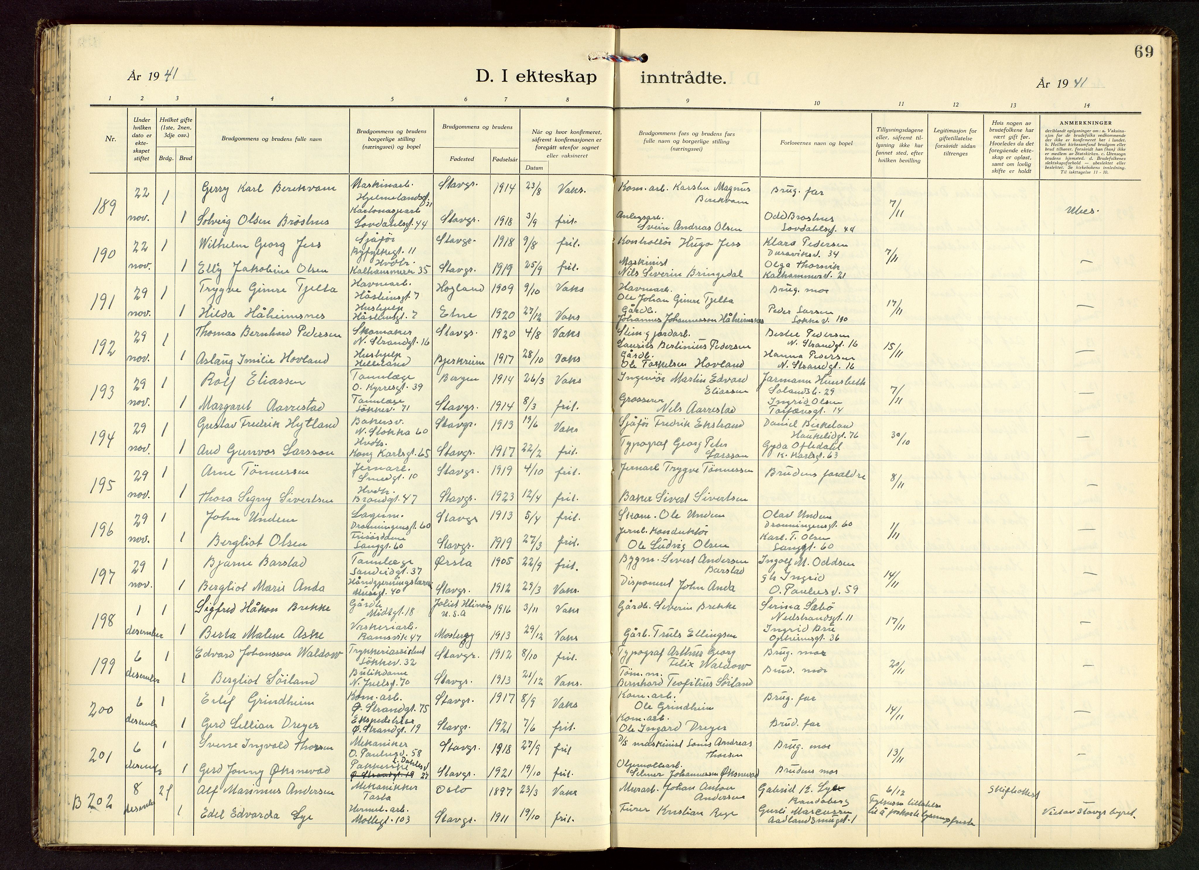 Domkirken sokneprestkontor, AV/SAST-A-101812/001/30/30BB/L0022: Parish register (copy) no. B 22, 1937-1949, p. 69