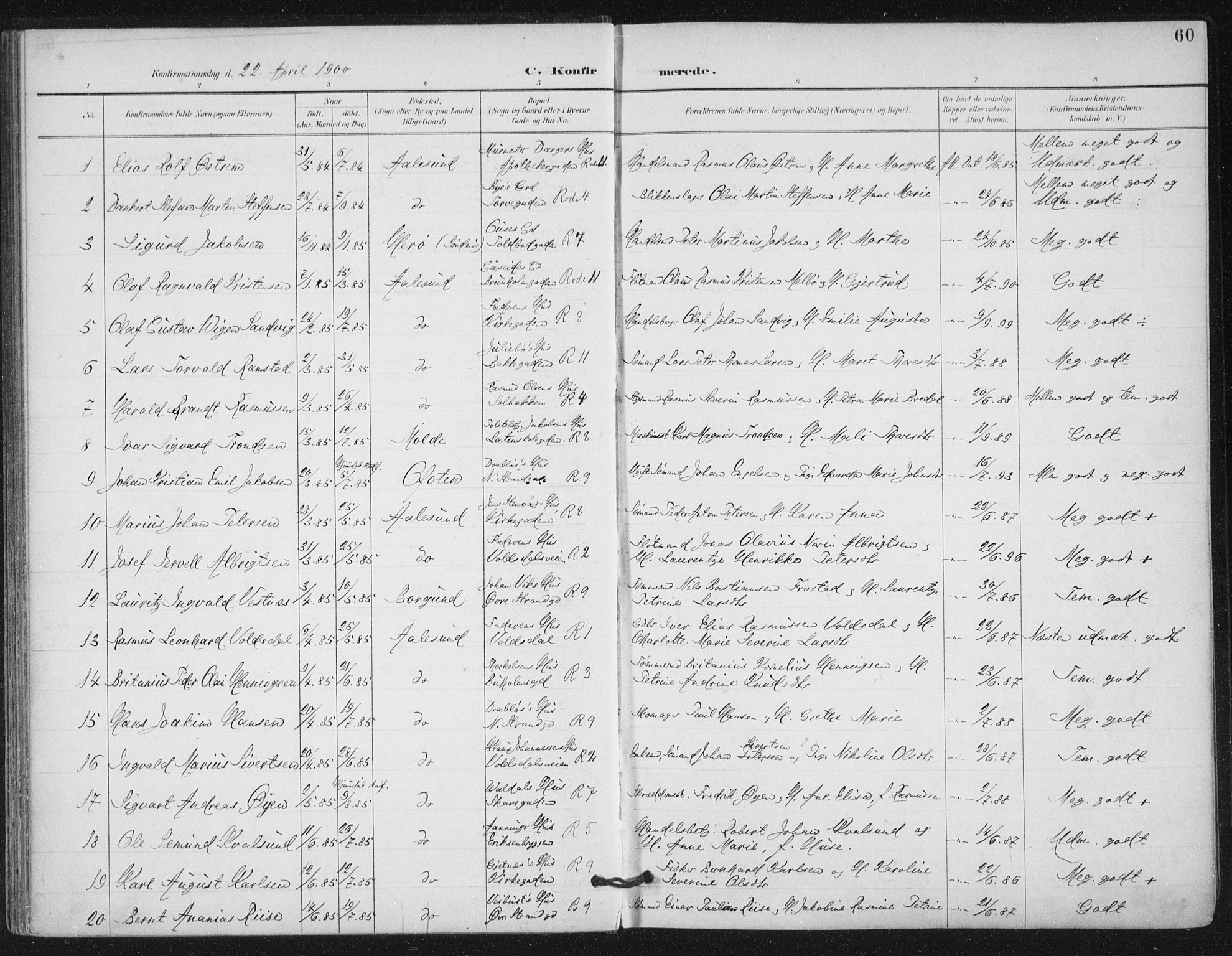 Ministerialprotokoller, klokkerbøker og fødselsregistre - Møre og Romsdal, AV/SAT-A-1454/529/L0457: Parish register (official) no. 529A07, 1894-1903, p. 60