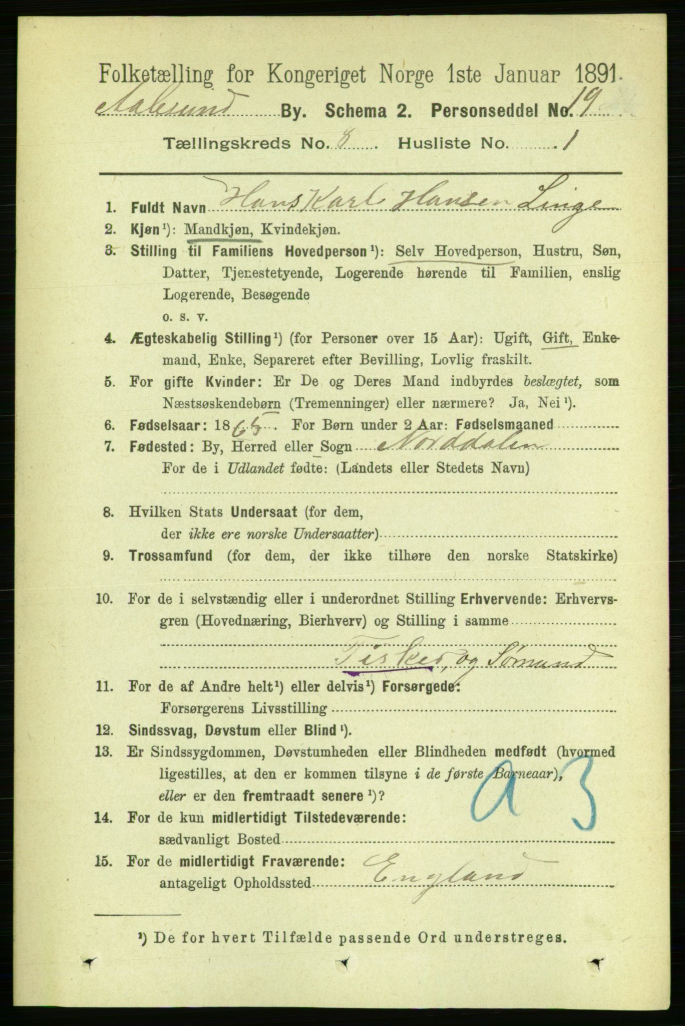 RA, 1891 census for 1501 Ålesund, 1891, p. 5798