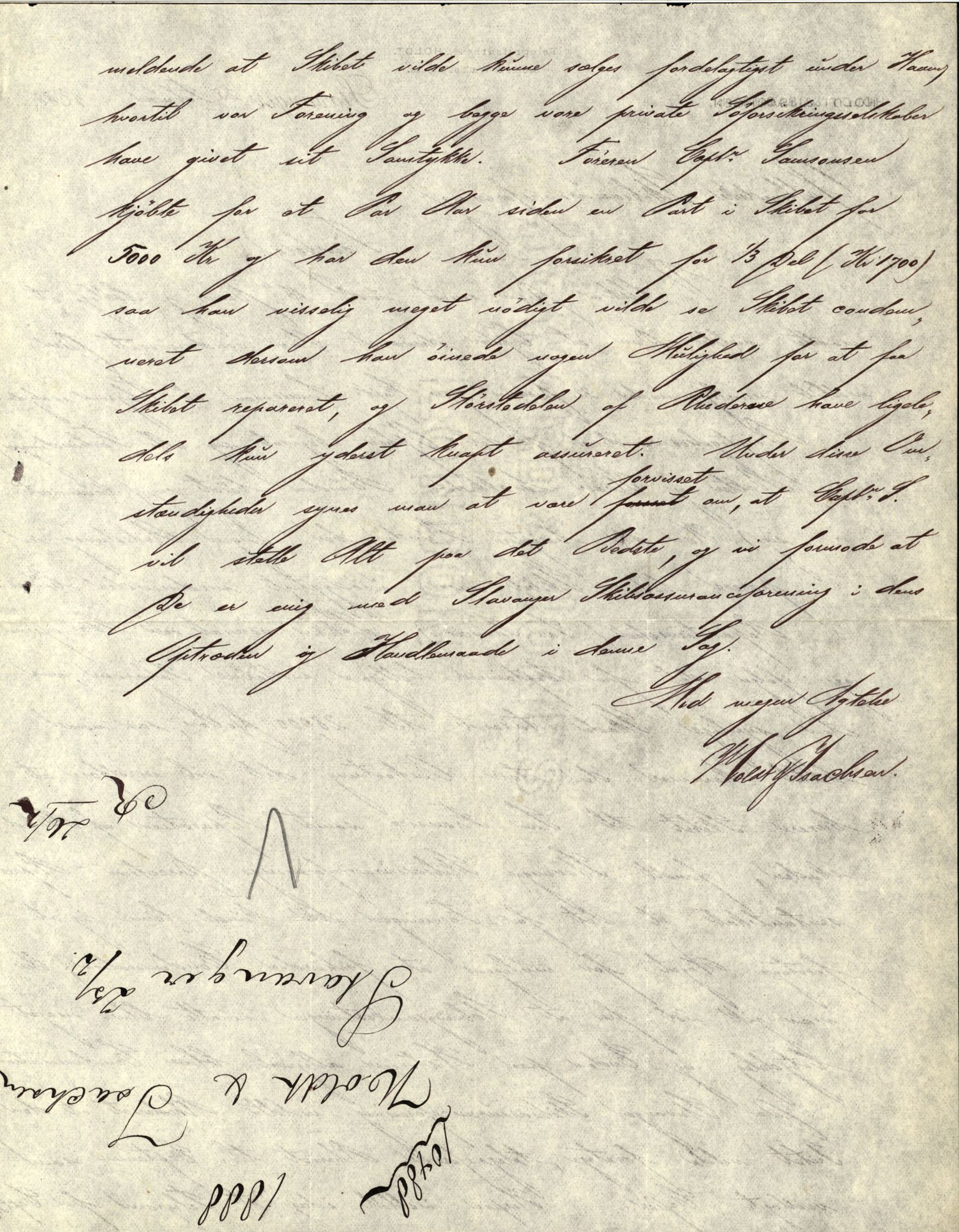 Pa 63 - Østlandske skibsassuranceforening, VEMU/A-1079/G/Ga/L0022/0006: Havaridokumenter / Nora, Ophir, 1888, p. 63
