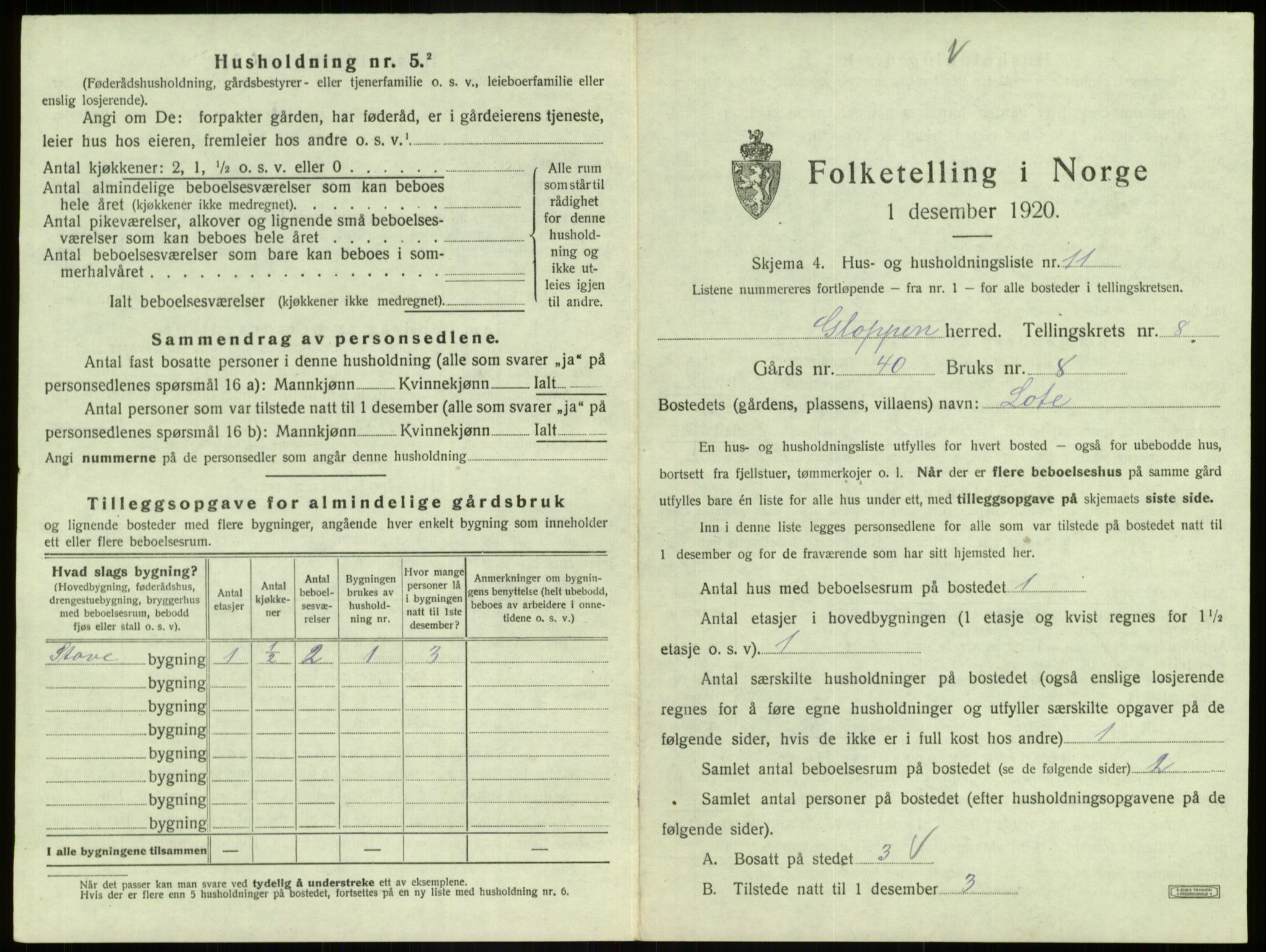 SAB, 1920 census for Gloppen, 1920, p. 590