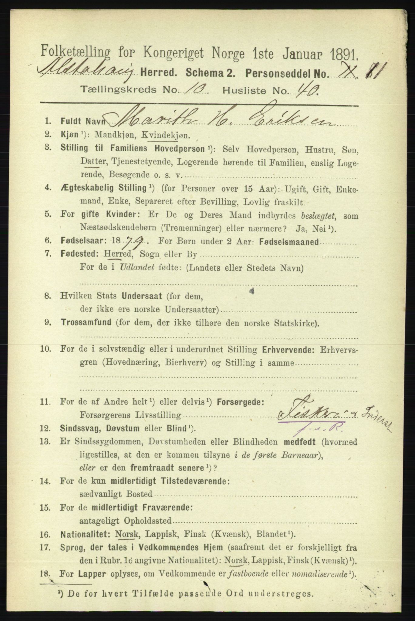 RA, 1891 census for 1820 Alstahaug, 1891, p. 3805