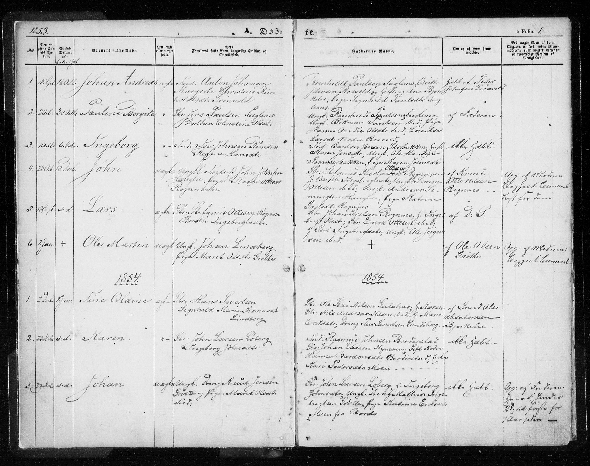 Målselv sokneprestembete, SATØ/S-1311/G/Ga/Gaa/L0003kirke: Parish register (official) no. 3, 1853-1863, p. 1