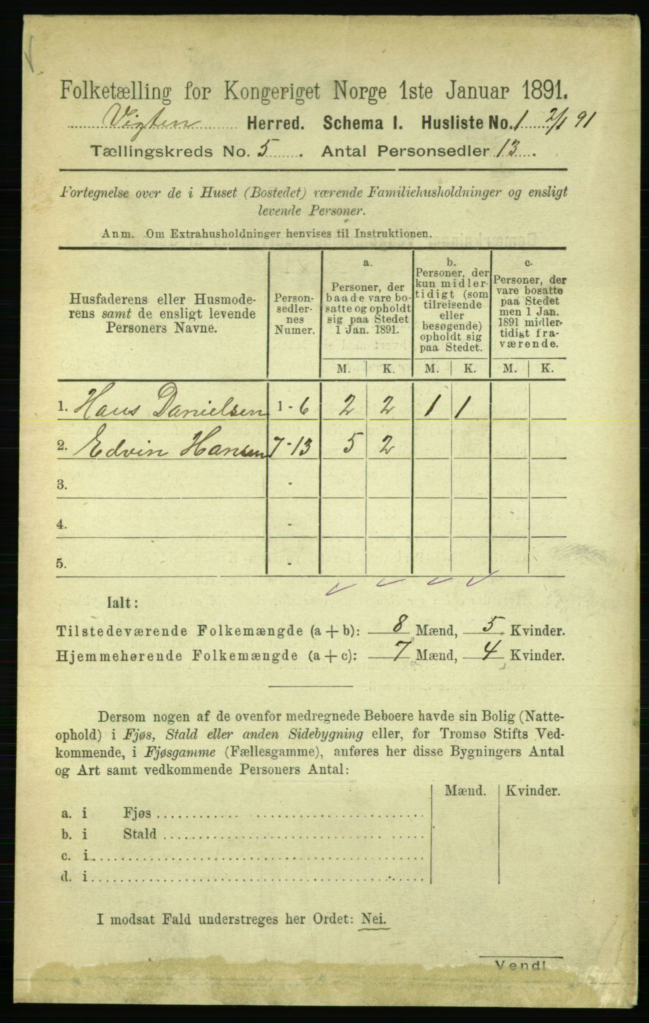 RA, 1891 census for 1750 Vikna, 1891, p. 2799