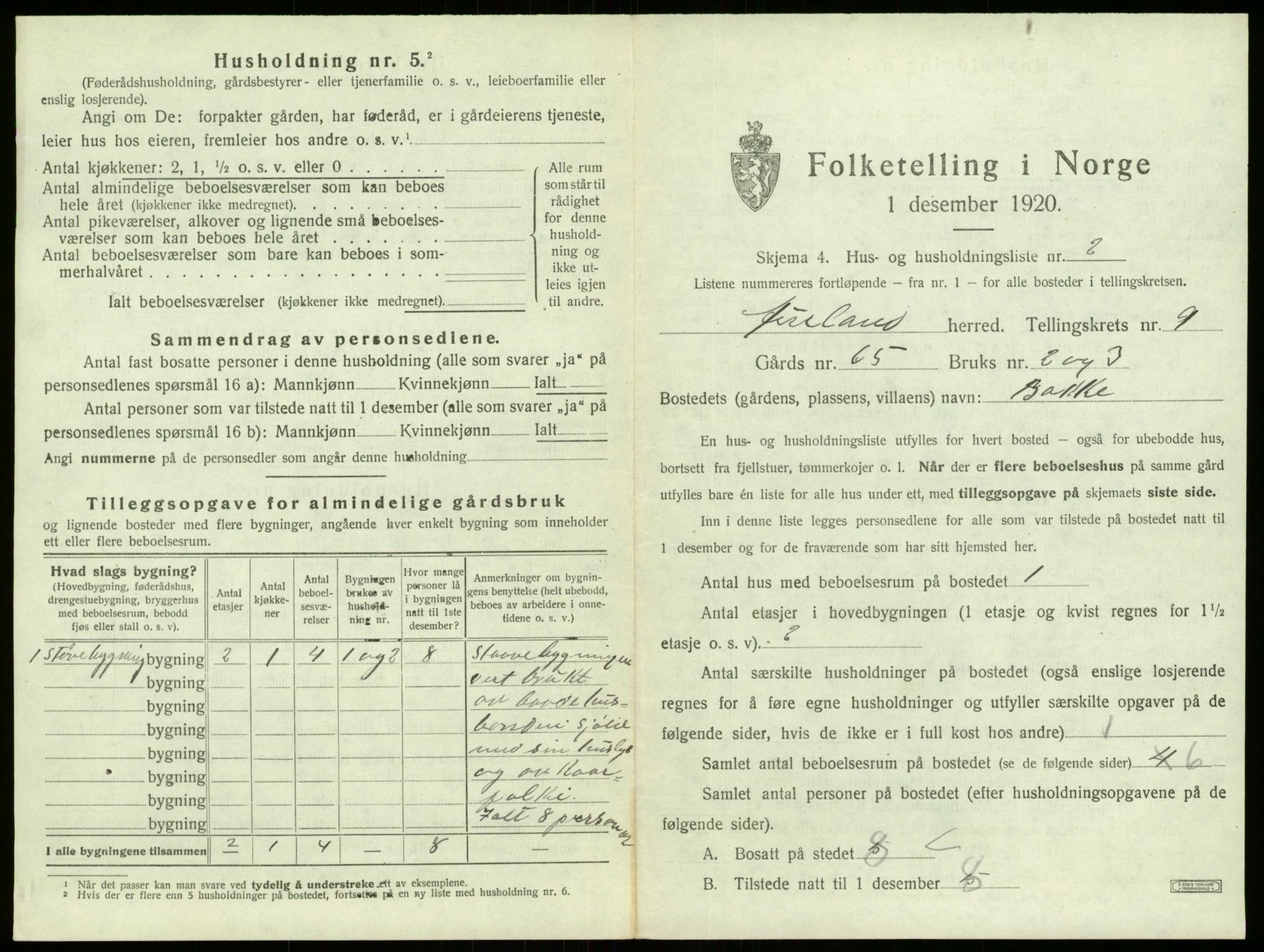 SAB, 1920 census for Aurland, 1920, p. 677