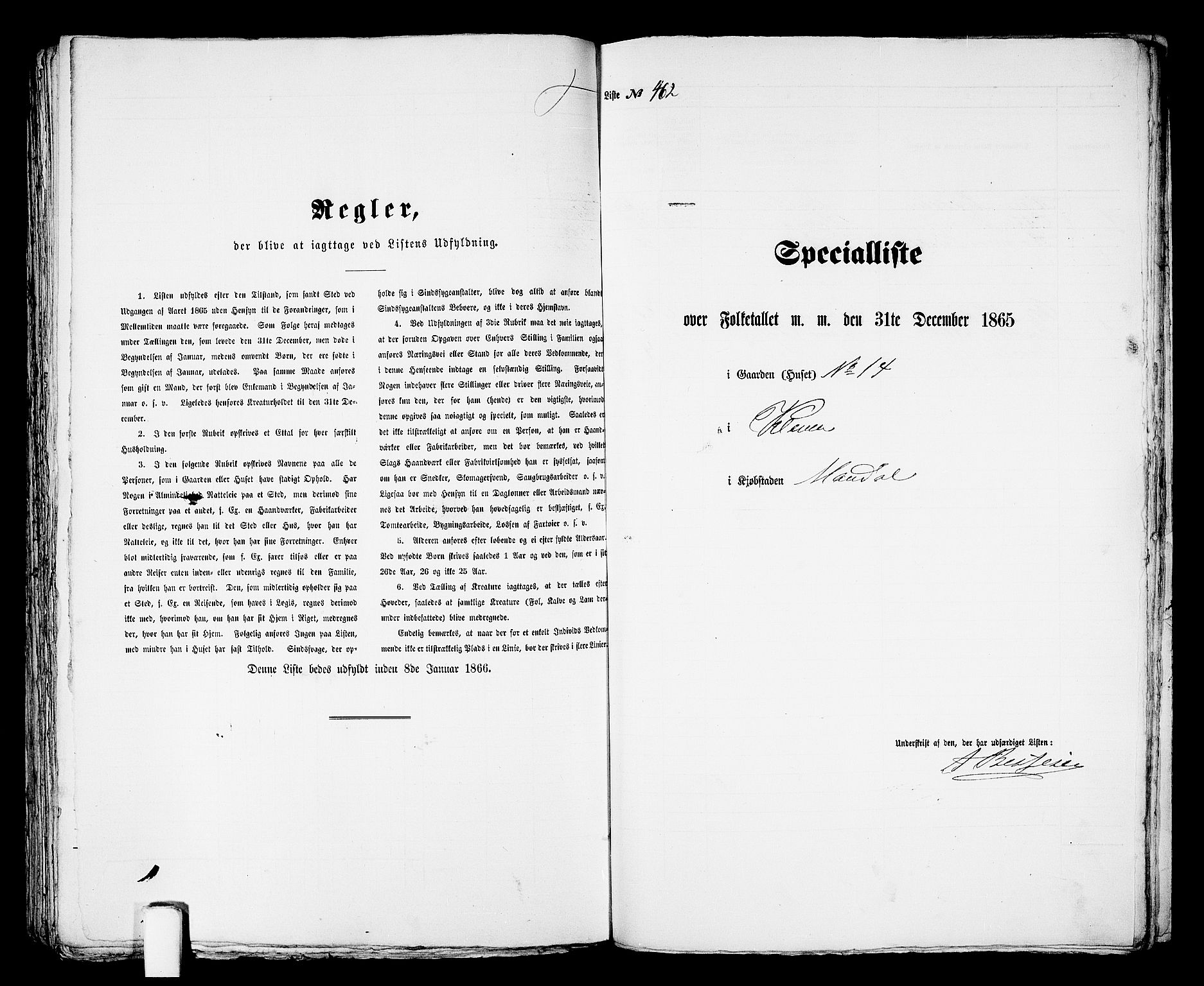 RA, 1865 census for Mandal/Mandal, 1865, p. 933