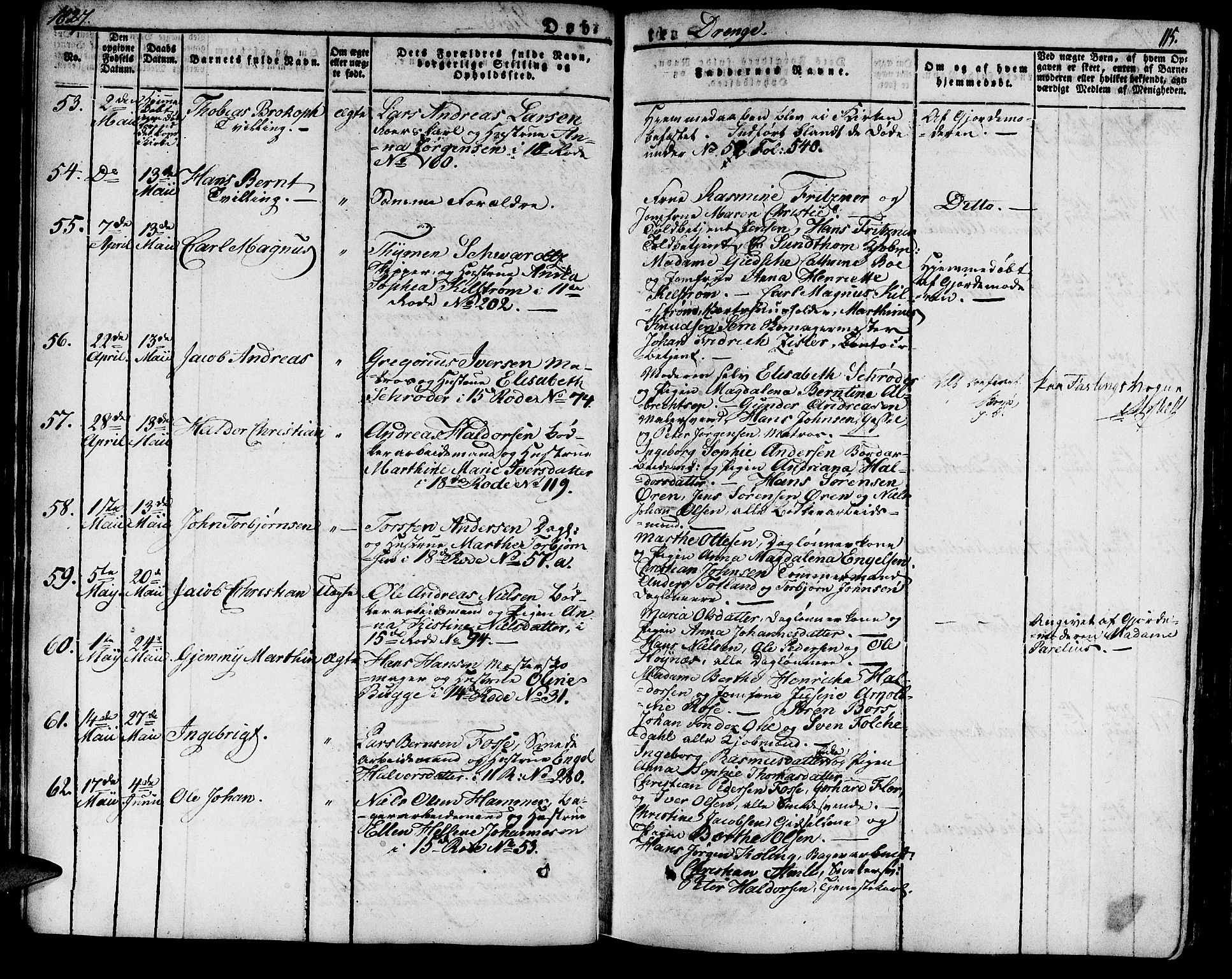 Domkirken sokneprestembete, SAB/A-74801/H/Haa/L0012: Parish register (official) no. A 12, 1821-1840, p. 115