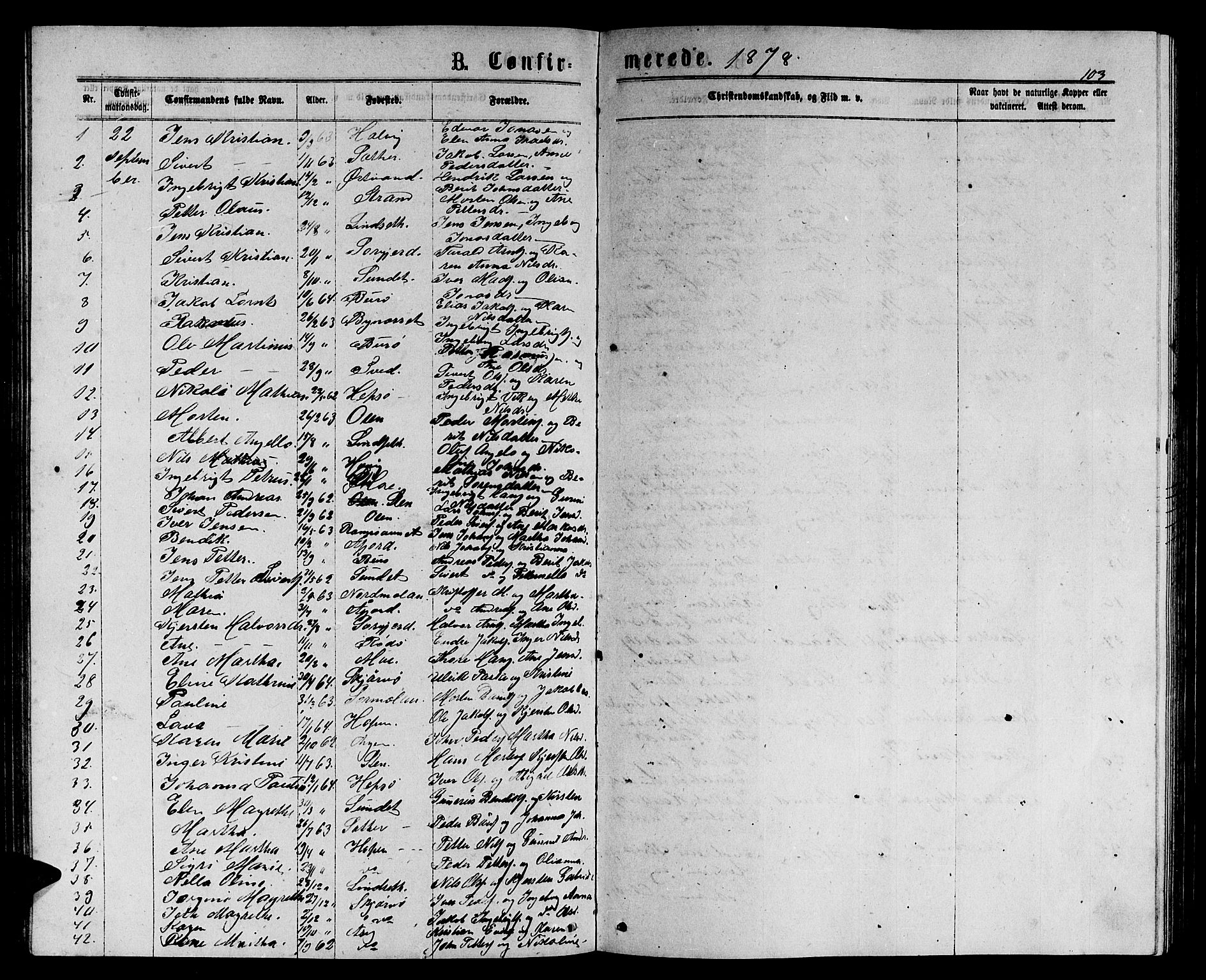 Ministerialprotokoller, klokkerbøker og fødselsregistre - Sør-Trøndelag, SAT/A-1456/658/L0725: Parish register (copy) no. 658C01, 1867-1882, p. 103