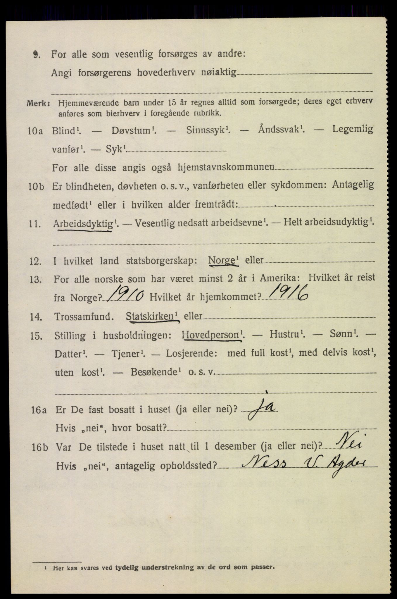 SAK, 1920 census for Tonstad, 1920, p. 1285