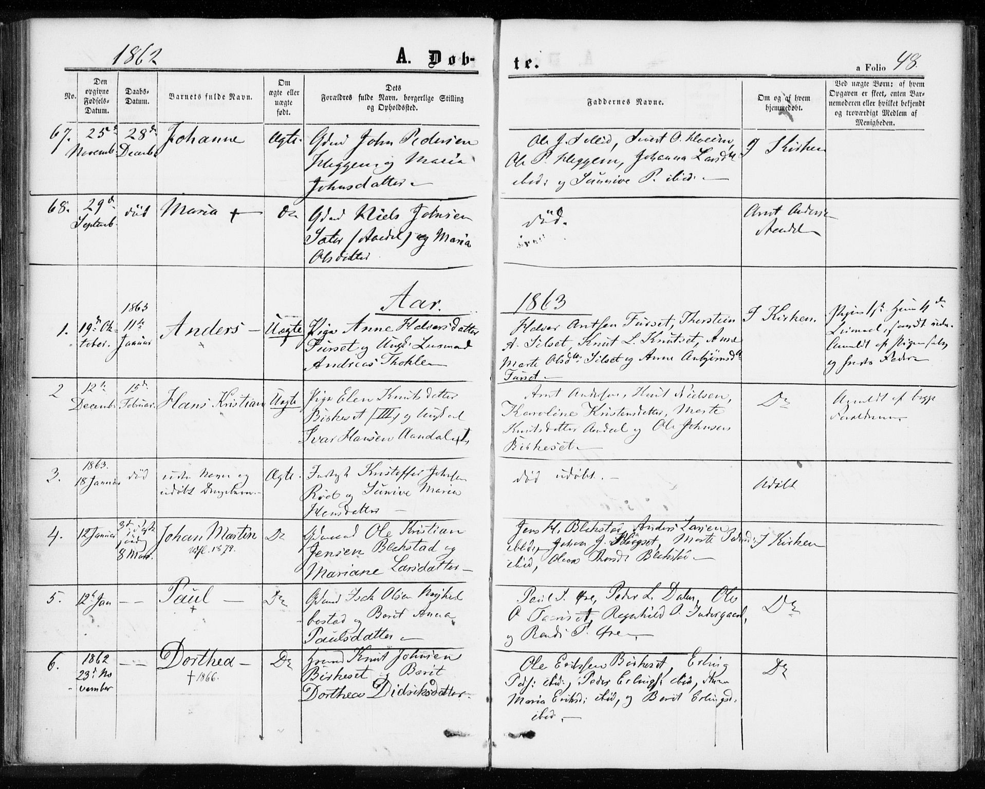 Ministerialprotokoller, klokkerbøker og fødselsregistre - Møre og Romsdal, AV/SAT-A-1454/584/L0965: Parish register (official) no. 584A05, 1857-1868, p. 48