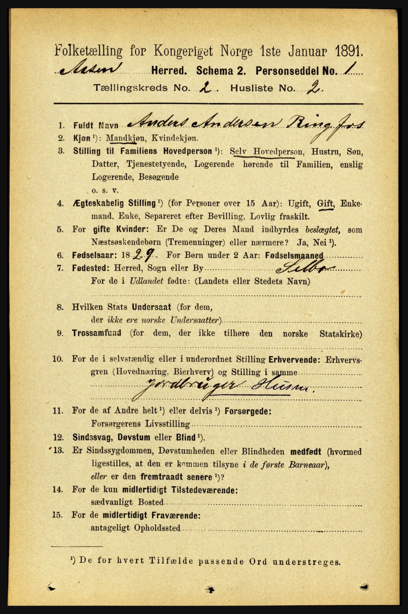 RA, 1891 census for 1716 Åsen, 1891, p. 609