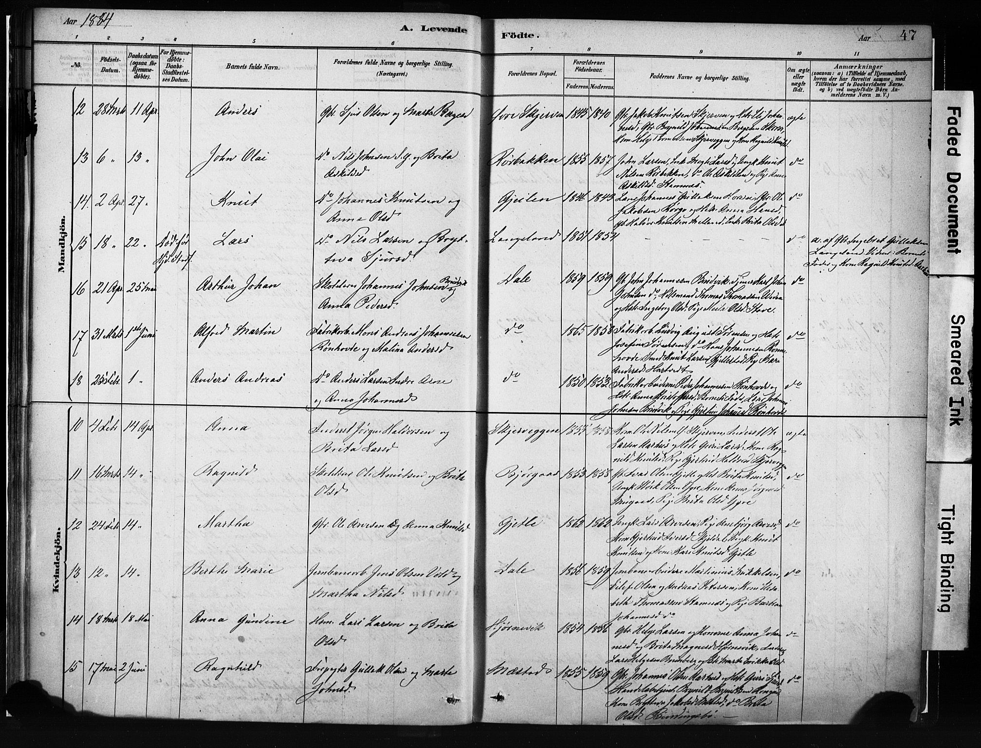 Evanger sokneprestembete, AV/SAB-A-99924: Parish register (official) no. A 1, 1877-1899, p. 47