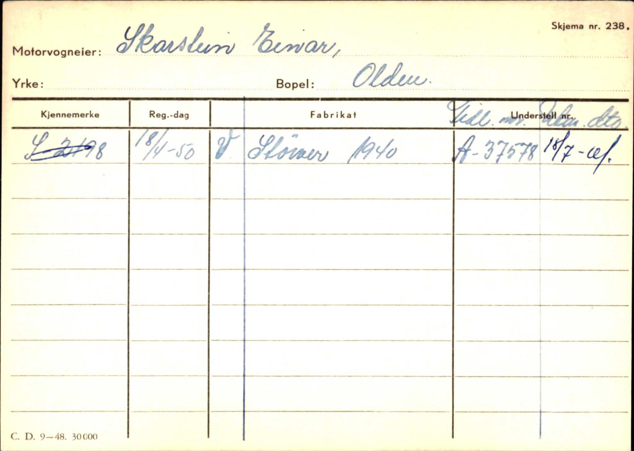 Statens vegvesen, Sogn og Fjordane vegkontor, SAB/A-5301/4/F/L0131: Eigarregister Høyanger P-Å. Stryn S-Å, 1945-1975, p. 1268