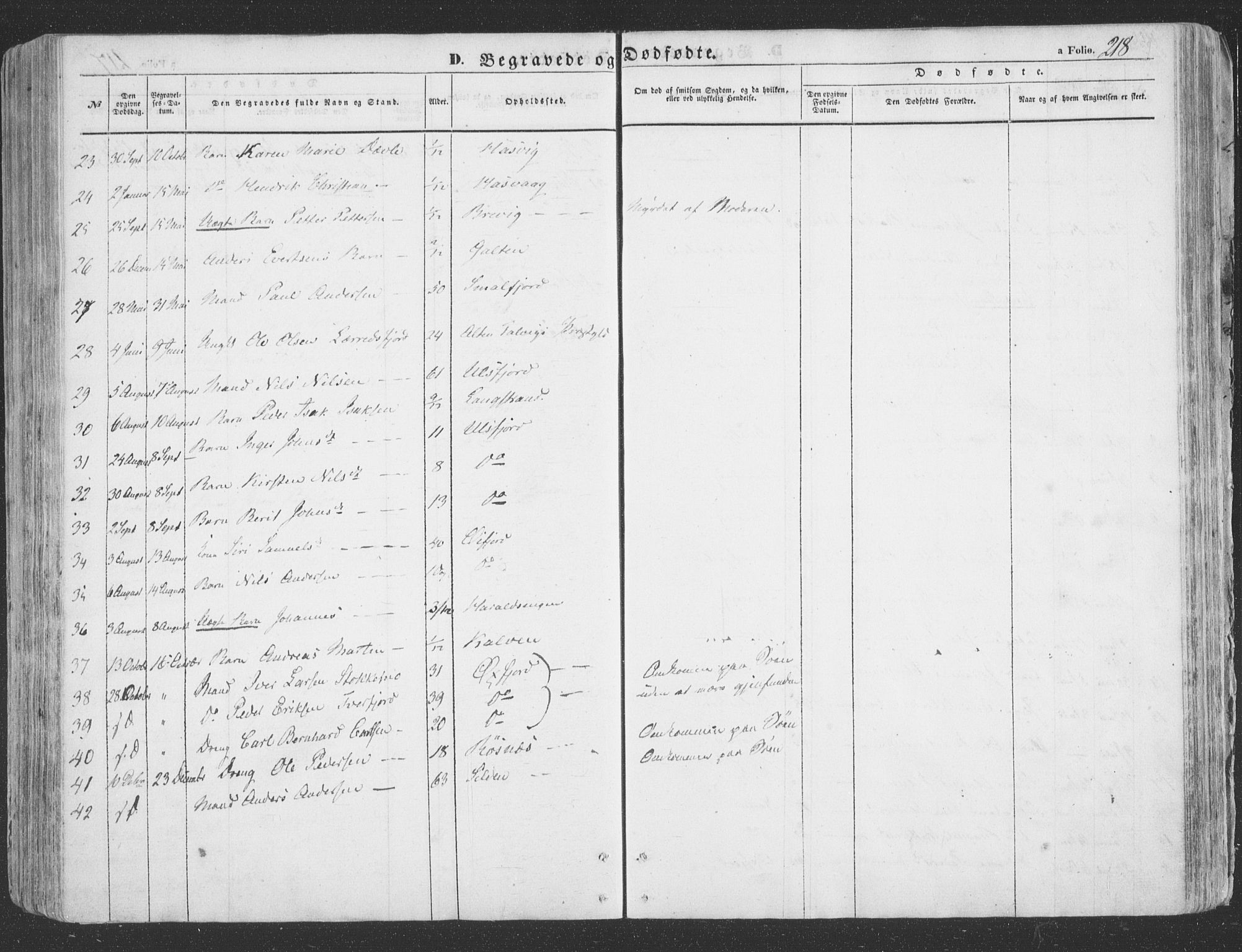 Loppa sokneprestkontor, AV/SATØ-S-1339/H/Ha/L0004kirke: Parish register (official) no. 4, 1849-1868, p. 218