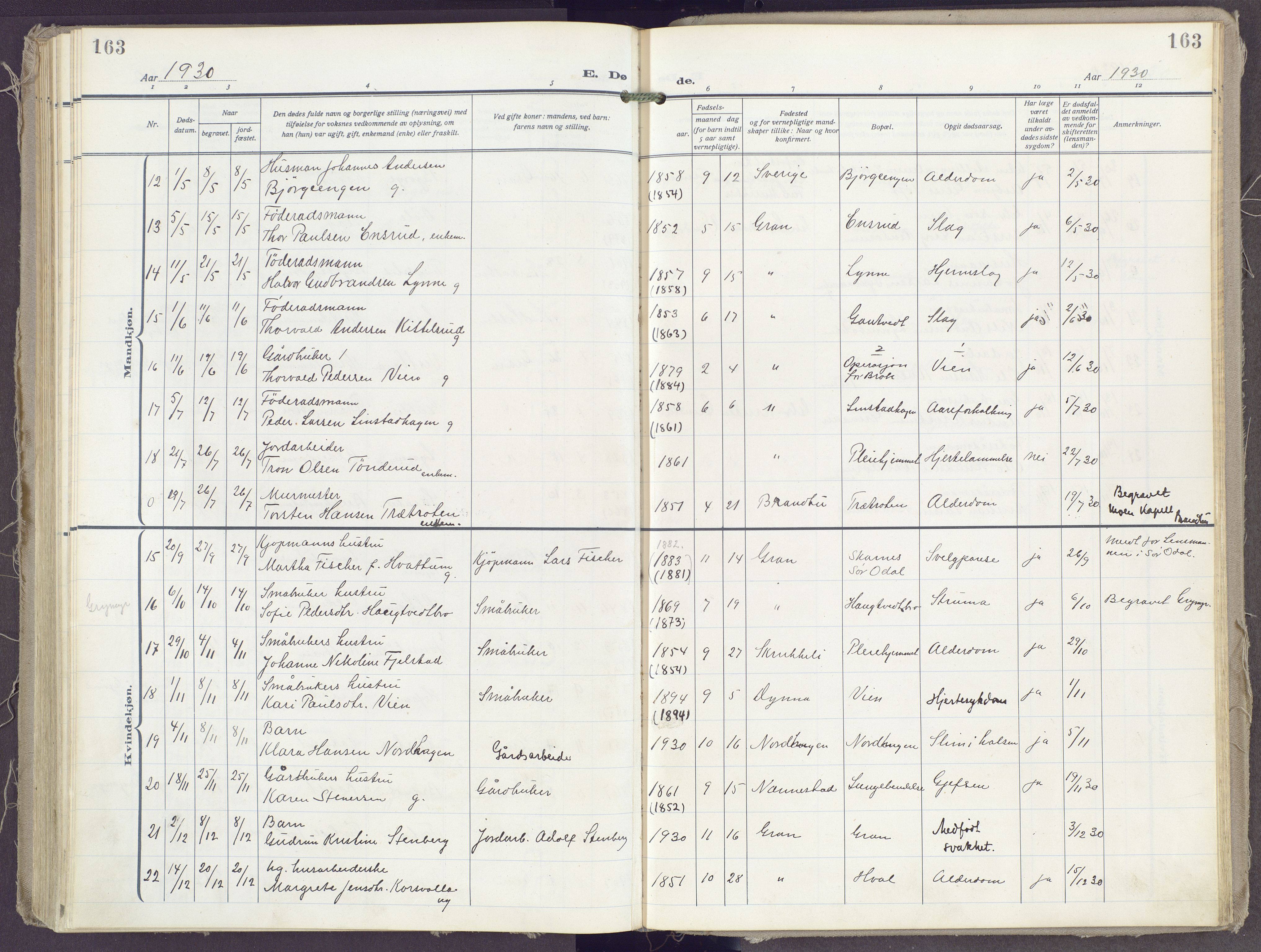 Gran prestekontor, AV/SAH-PREST-112/H/Ha/Haa/L0023: Parish register (official) no. 23, 1919-1938, p. 163