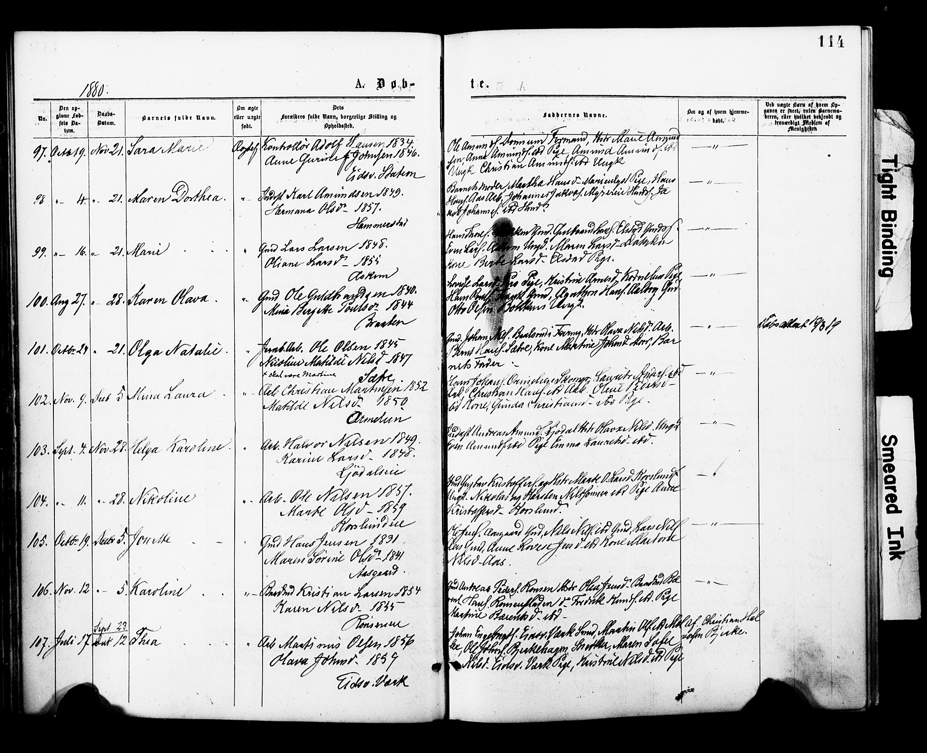 Eidsvoll prestekontor Kirkebøker, AV/SAO-A-10888/F/Fa/L0001: Parish register (official) no. I 1, 1877-1881, p. 114