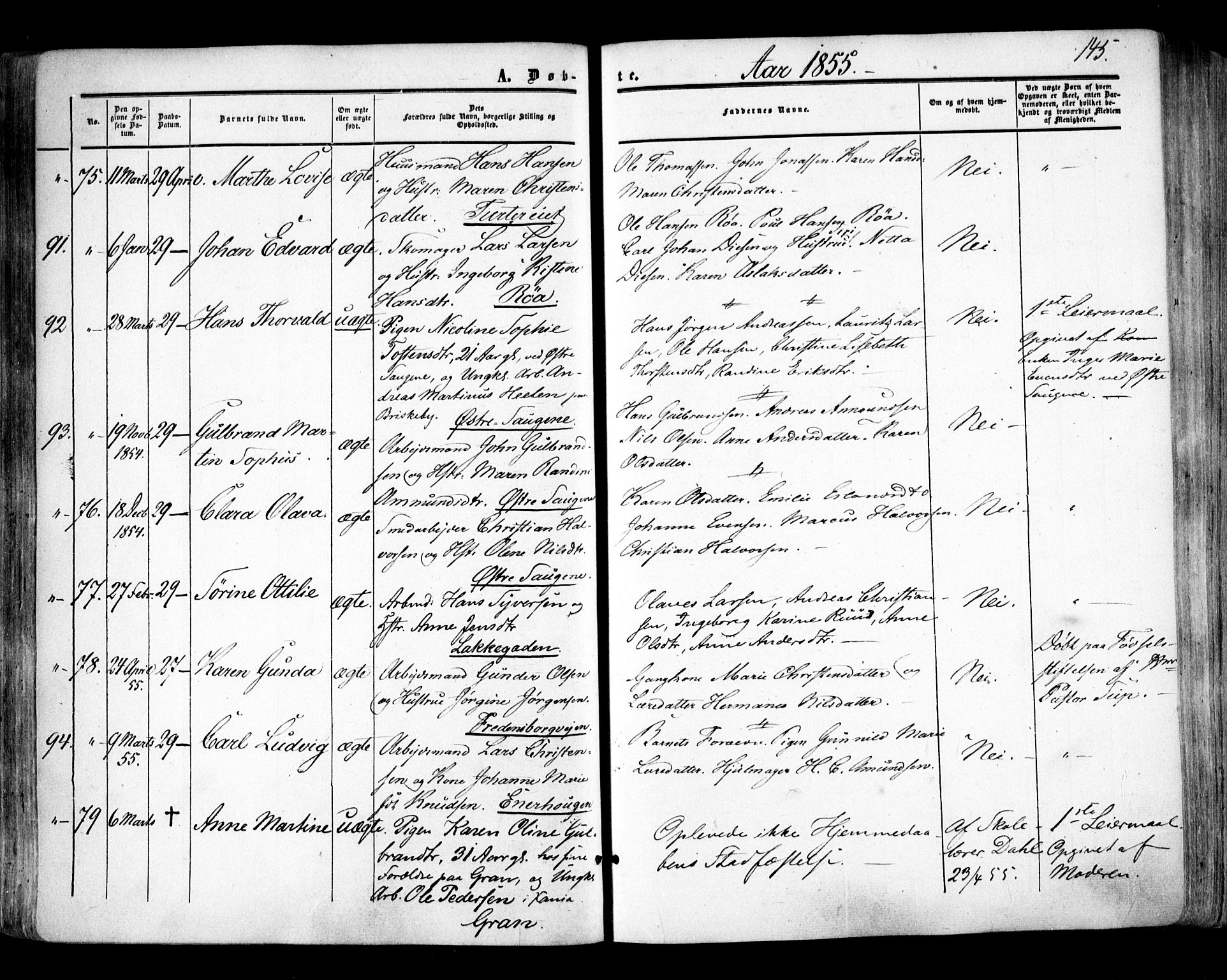 Aker prestekontor kirkebøker, SAO/A-10861/F/L0020: Parish register (official) no. 20, 1853-1857, p. 145