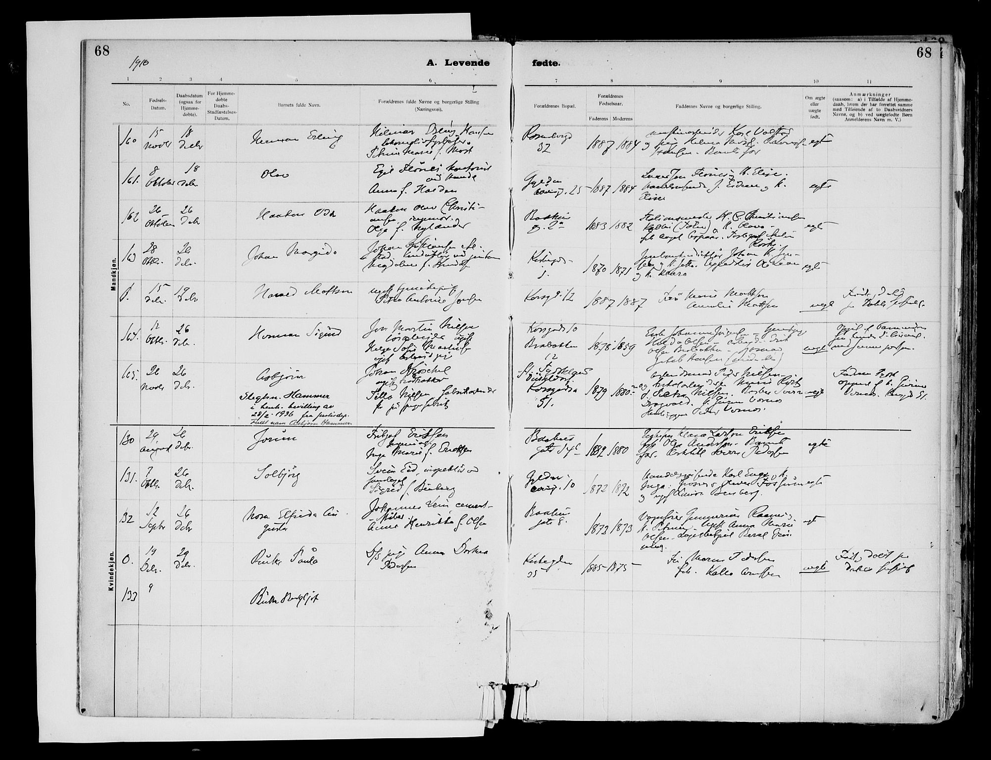 Ministerialprotokoller, klokkerbøker og fødselsregistre - Sør-Trøndelag, SAT/A-1456/604/L0203: Parish register (official) no. 604A23, 1908-1916, p. 68