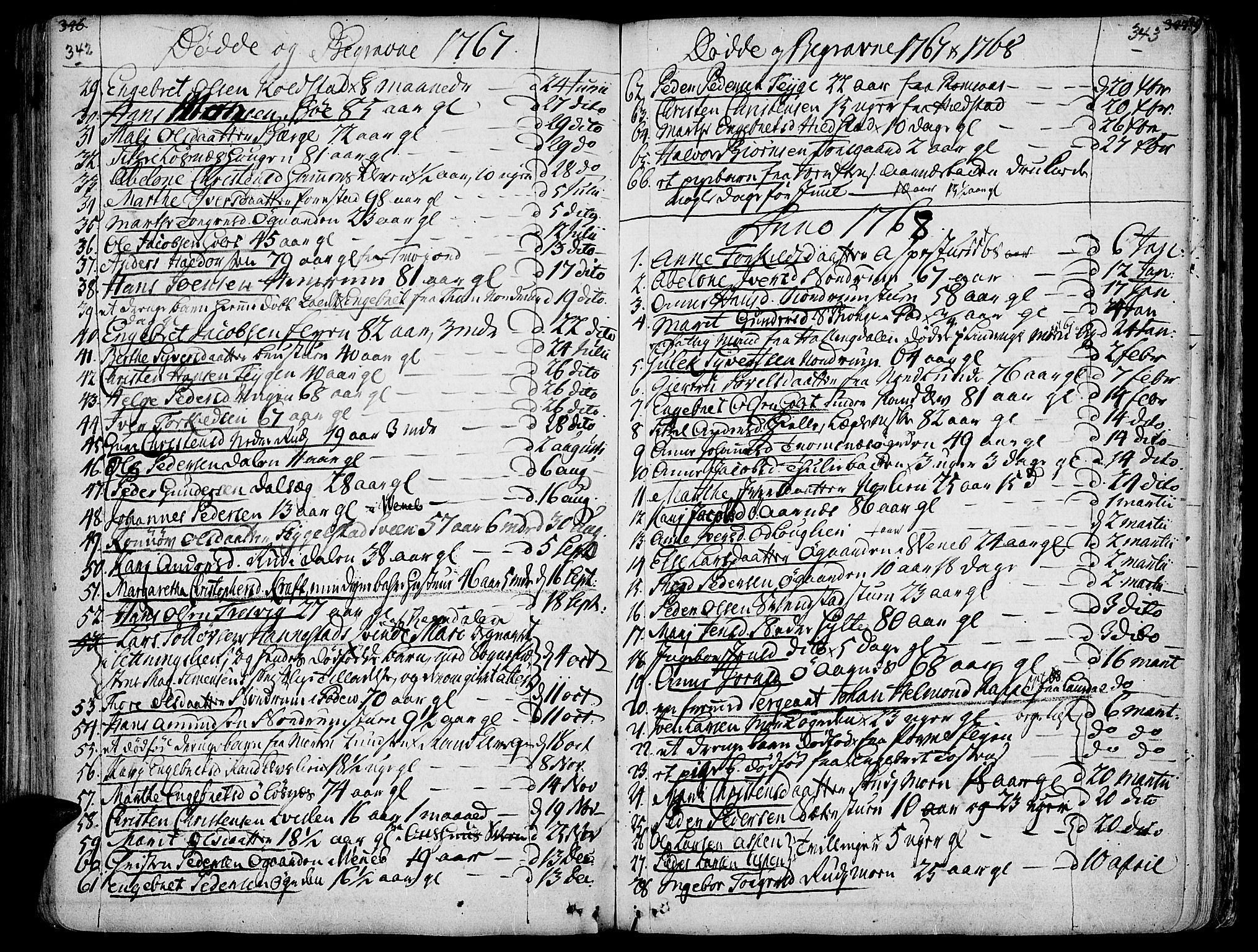 Ringebu prestekontor, AV/SAH-PREST-082/H/Ha/Haa/L0002: Parish register (official) no. 2, 1734-1780, p. 342-343