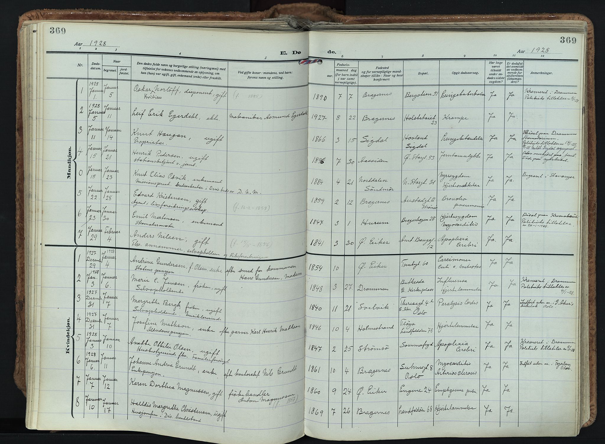 Bragernes kirkebøker, SAKO/A-6/F/Fb/L0011: Parish register (official) no. II 11, 1922-1945, p. 369