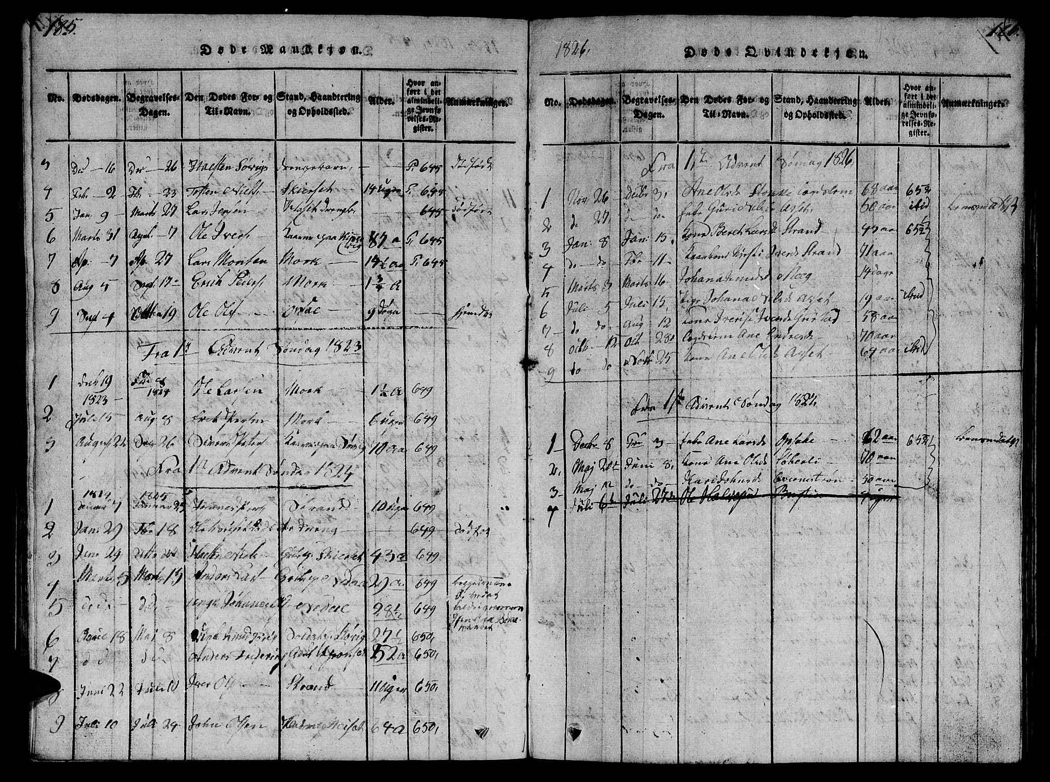 Ministerialprotokoller, klokkerbøker og fødselsregistre - Møre og Romsdal, AV/SAT-A-1454/568/L0811: Parish register (copy) no. 568C01, 1819-1828, p. 185-186