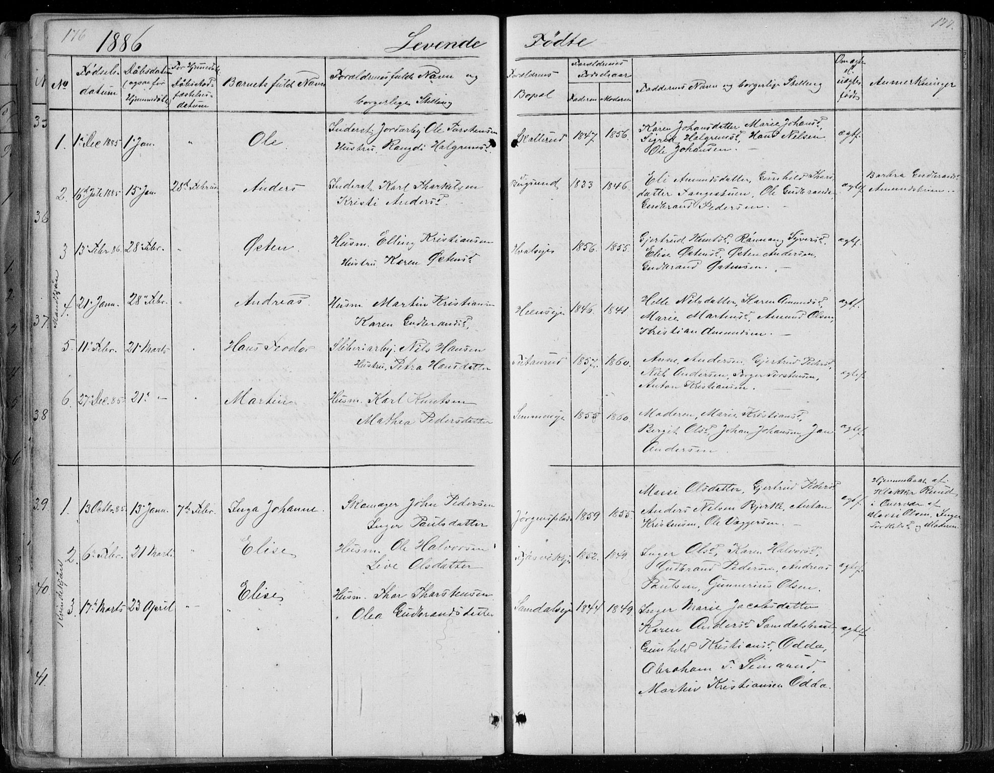 Ådal kirkebøker, SAKO/A-248/G/Gc/L0001: Parish register (copy) no. III 1, 1862-1898, p. 176-177