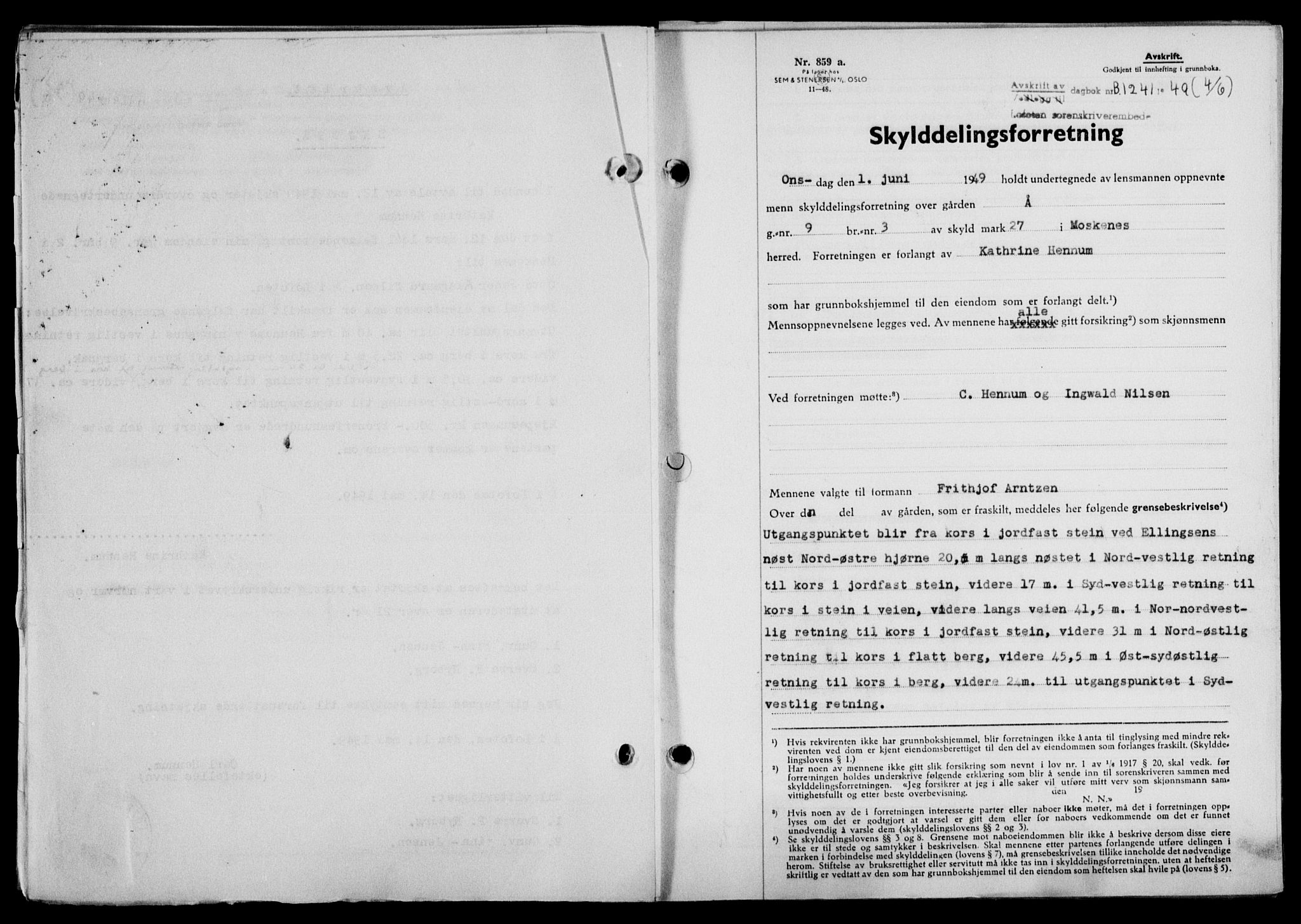 Lofoten sorenskriveri, SAT/A-0017/1/2/2C/L0021a: Mortgage book no. 21a, 1949-1949, Diary no: : 1241/1949