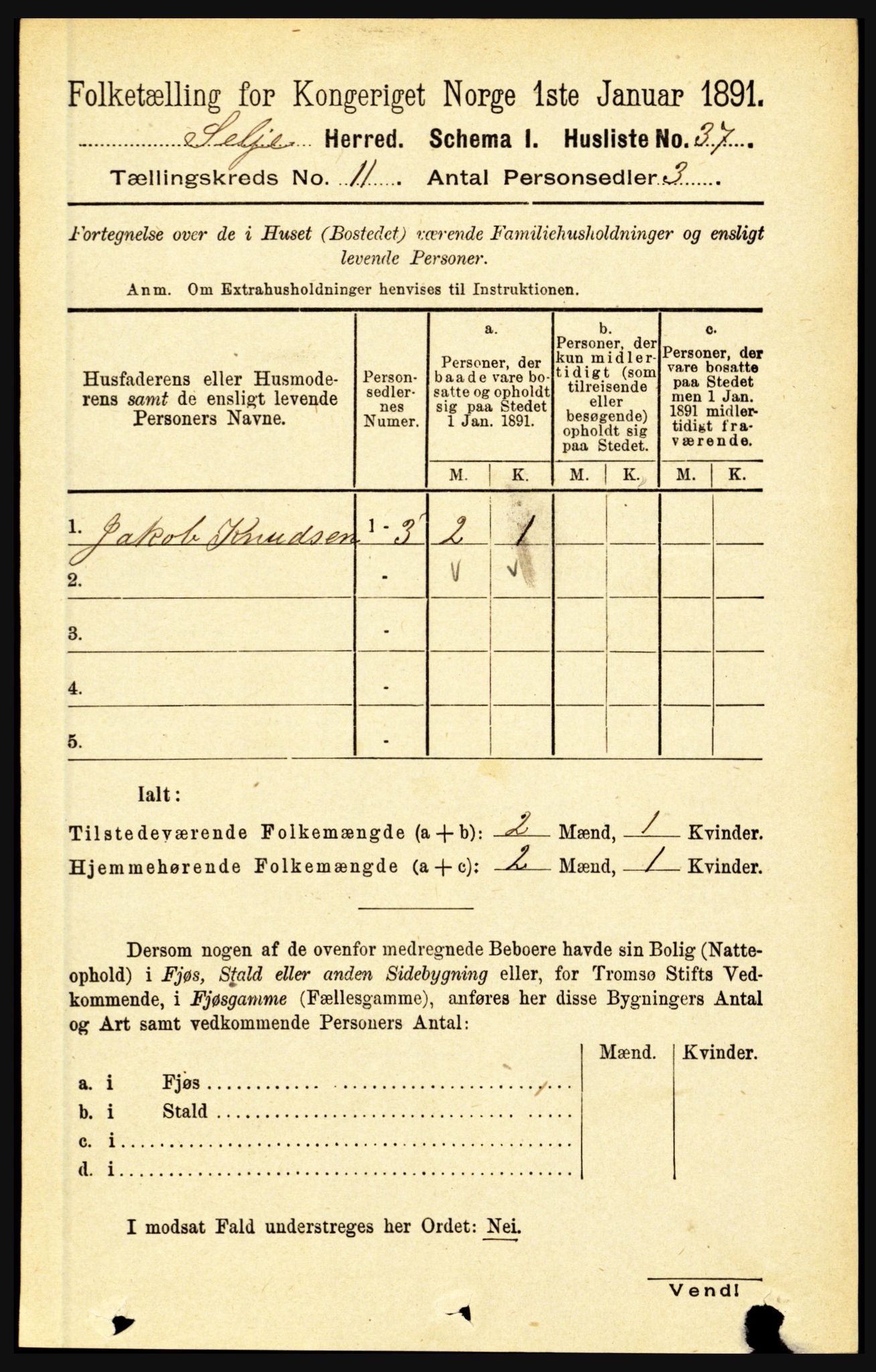 RA, 1891 census for 1441 Selje, 1891, p. 3411