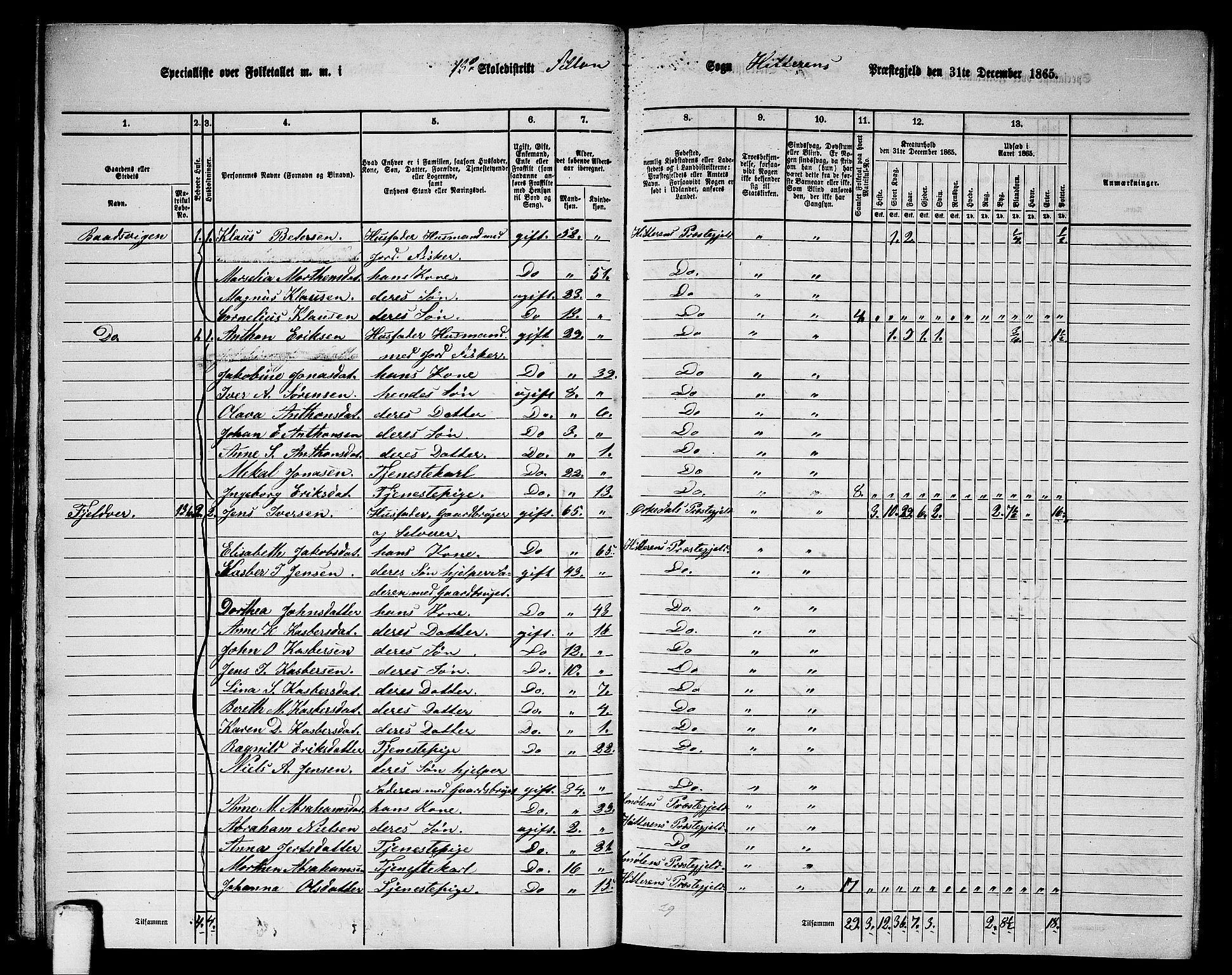 RA, 1865 census for Hitra, 1865, p. 39