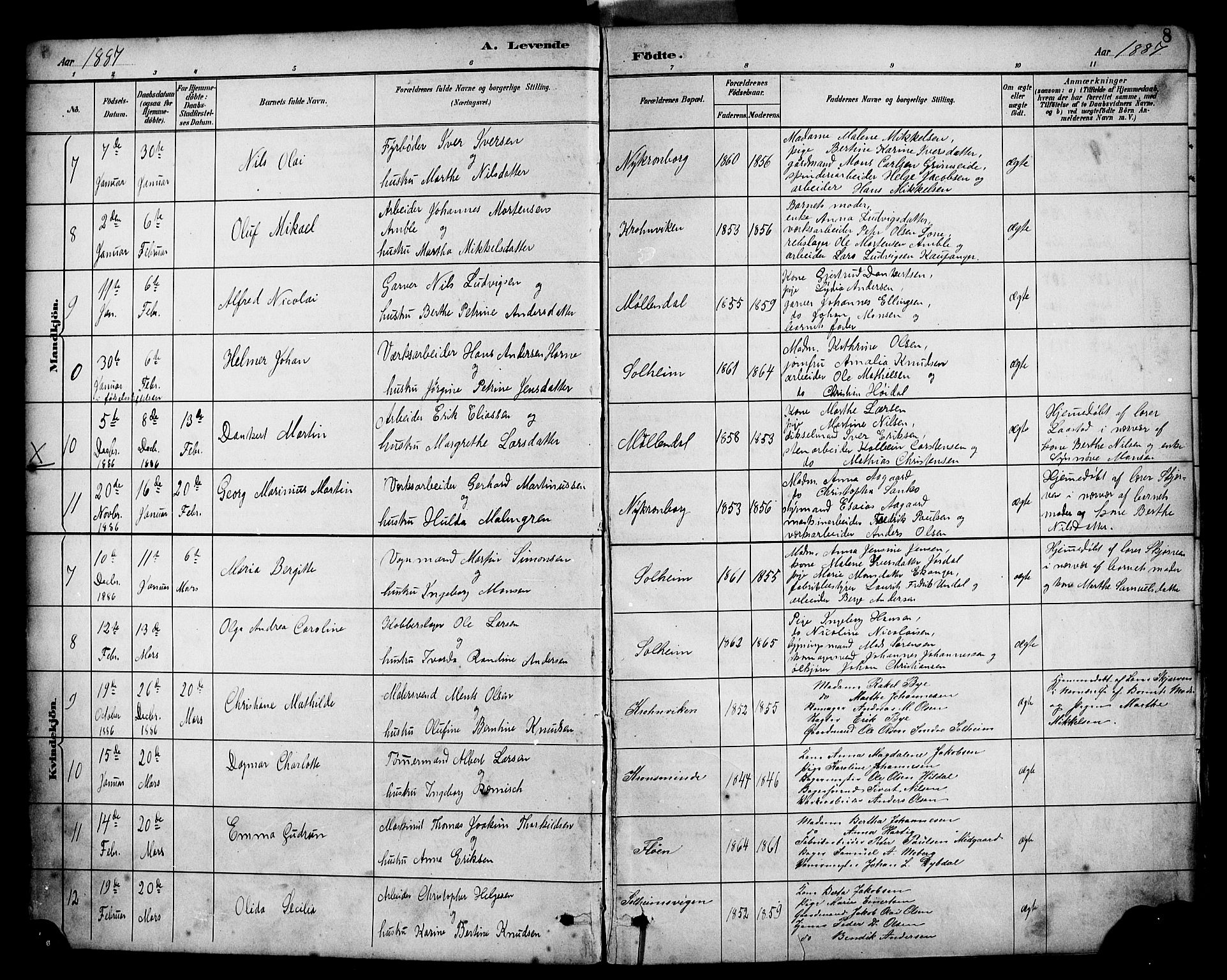 Årstad Sokneprestembete, AV/SAB-A-79301/H/Haa/L0001: Parish register (official) no. A 1, 1886-1901, p. 8