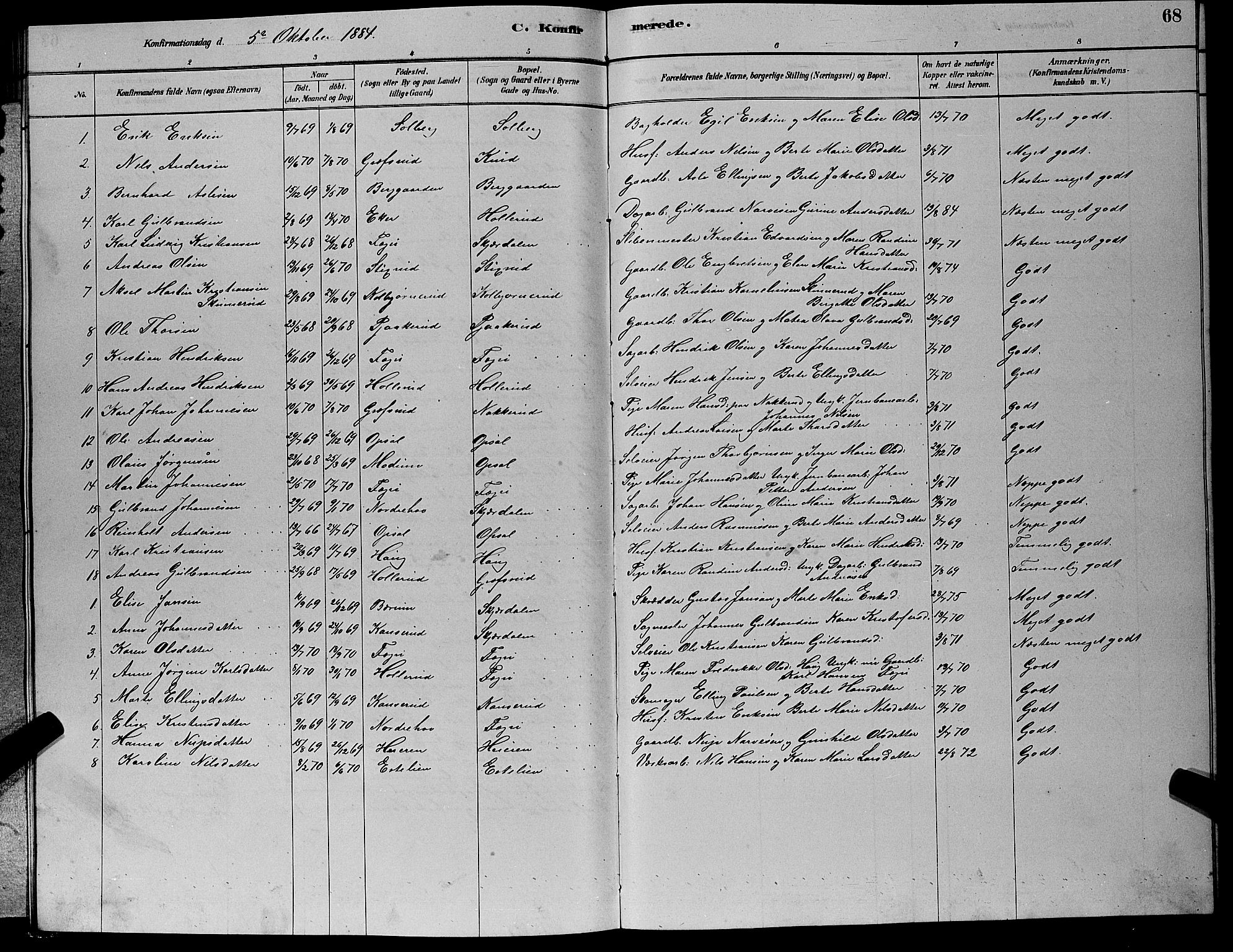 Hole kirkebøker, AV/SAKO-A-228/G/Gb/L0002: Parish register (copy) no. II 2, 1878-1889, p. 68