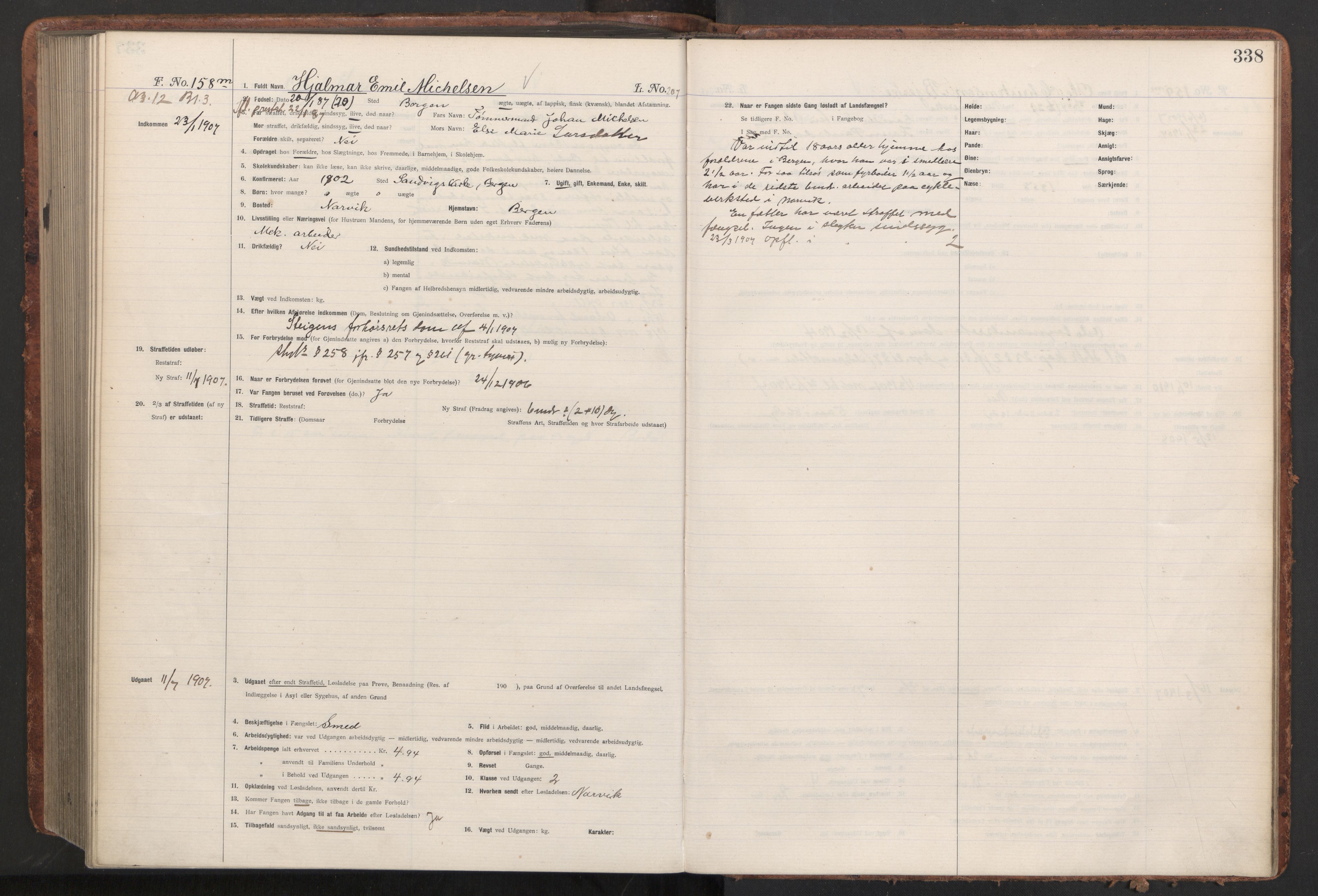 Botsfengslet, AV/RA-S-1539/D/Db/Dbb/L0040: 821l - 171m, 1905-1907, p. 338