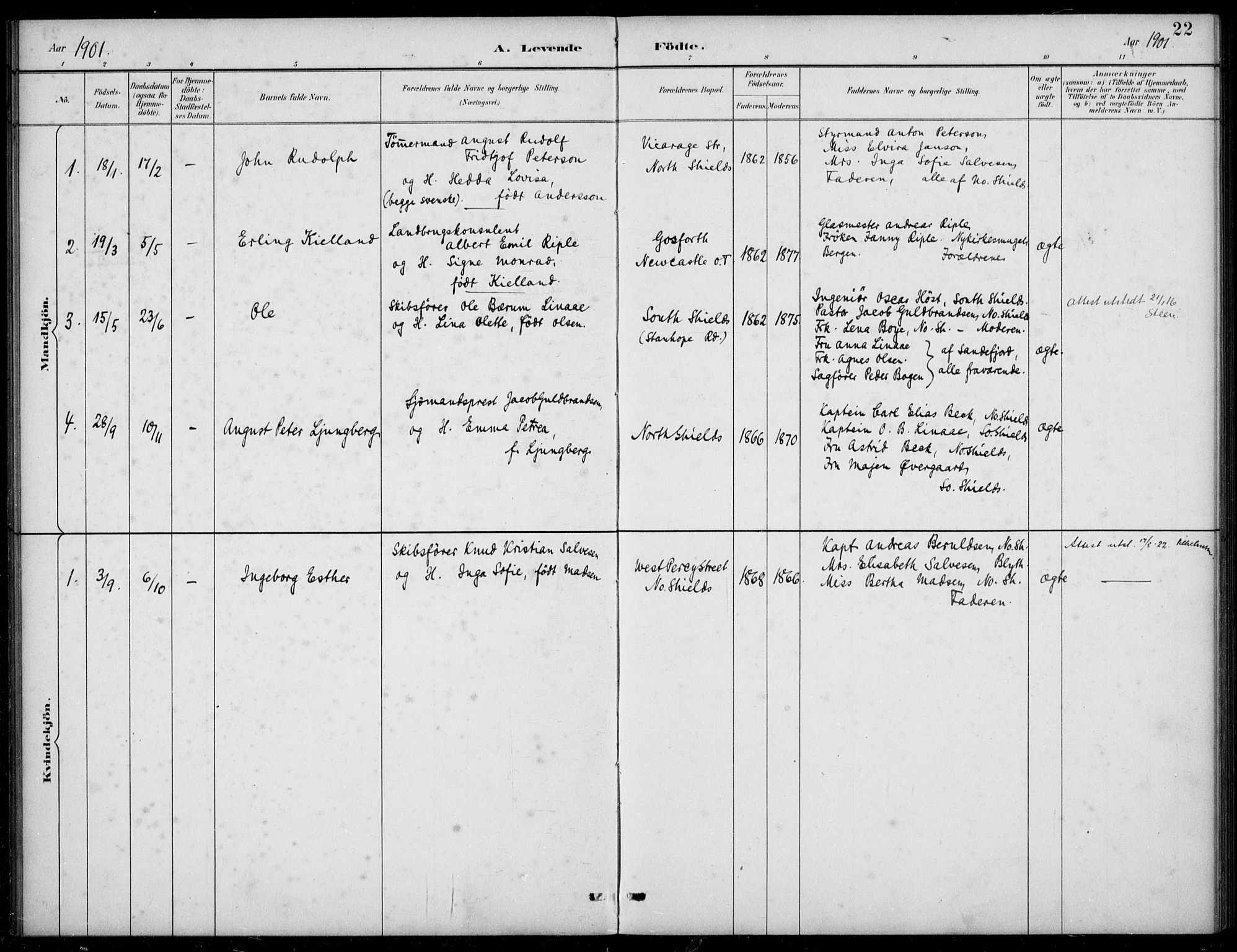 Den norske sjømannsmisjon i utlandet/Tyne-havnene (North Shields og New Castle), SAB/SAB/PA-0101/H/Ha/L0002: Parish register (official) no. A 2, 1883-1938, p. 22