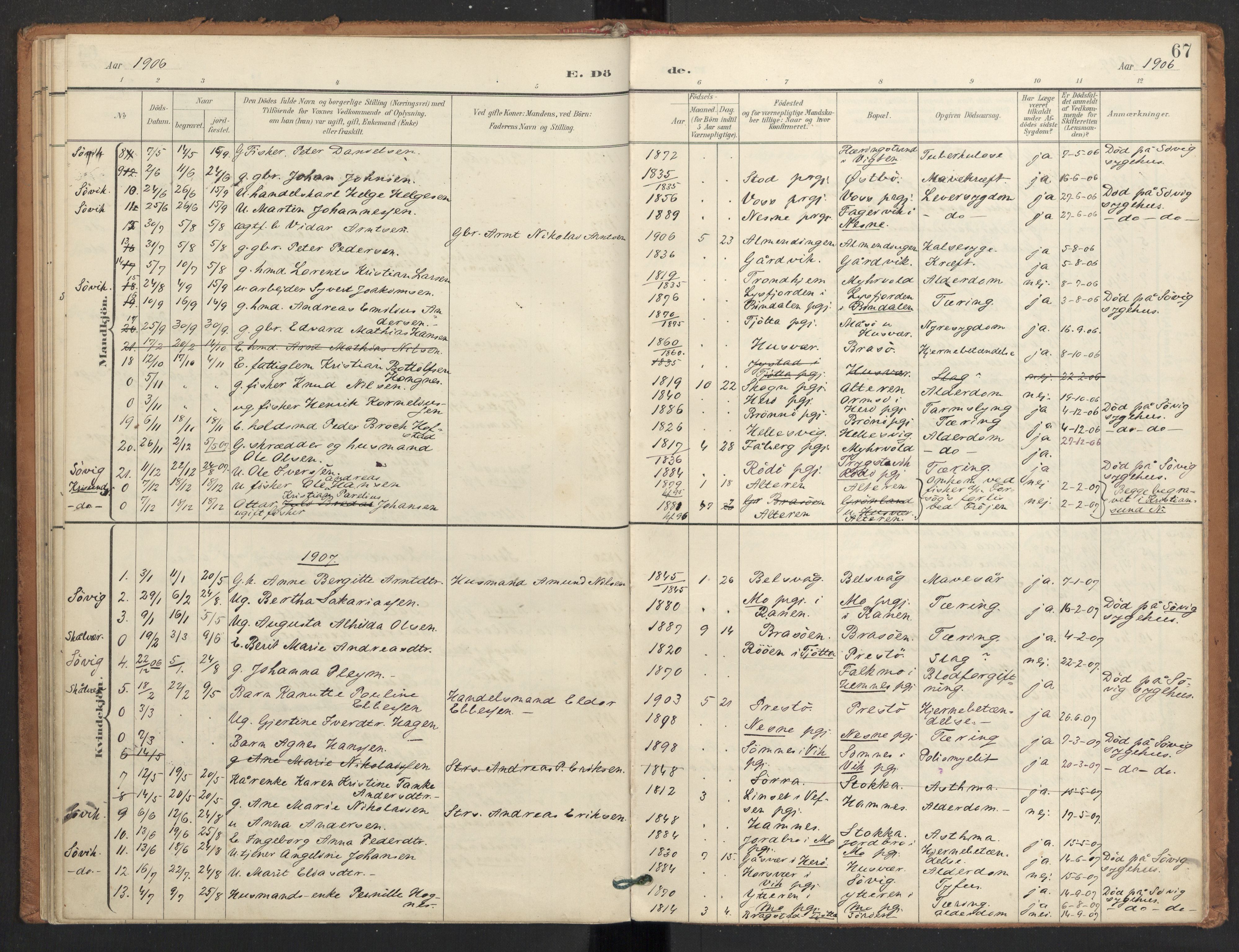 Ministerialprotokoller, klokkerbøker og fødselsregistre - Nordland, AV/SAT-A-1459/830/L0454: Parish register (official) no. 830A18, 1897-1913, p. 67