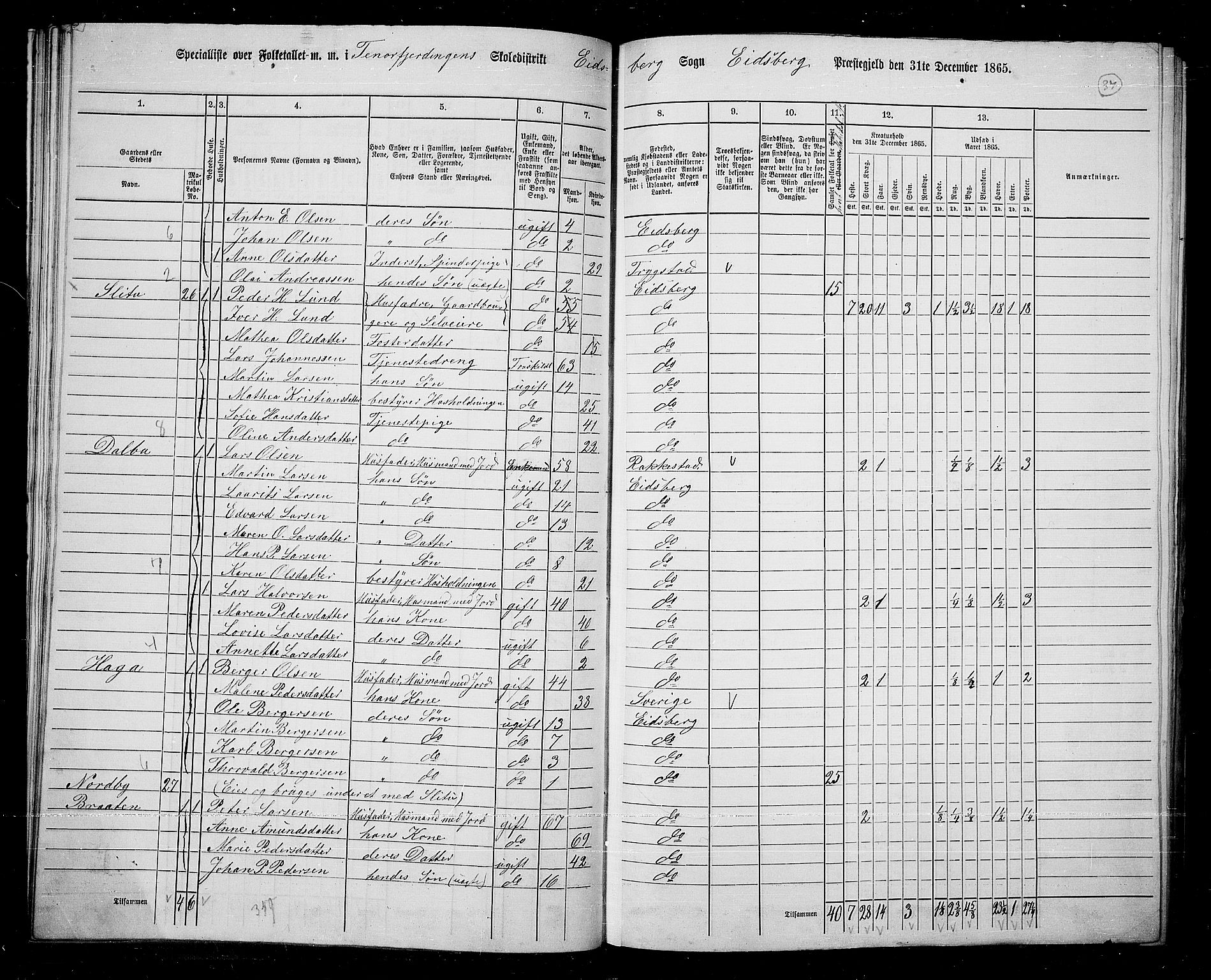 RA, 1865 census for Eidsberg, 1865, p. 32